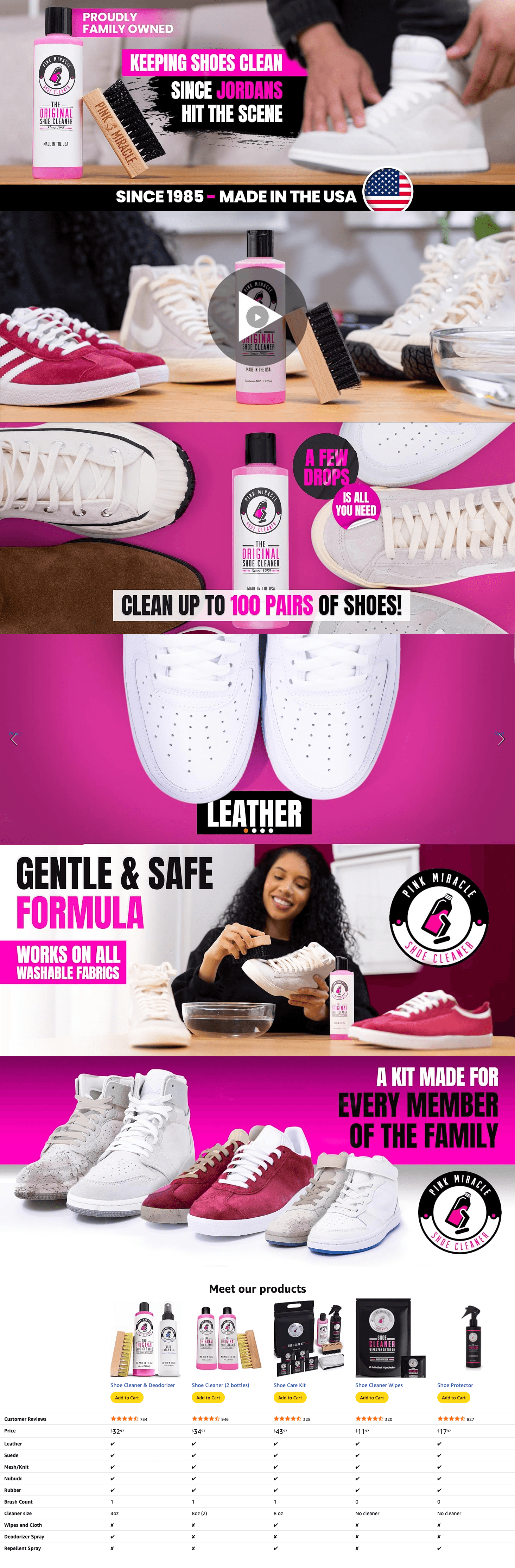 Premium A+ Content for Amazon.com: Pink Miracle Shoe Cleaner Kit with Bottle and Brush For Fabric Cleaner For…