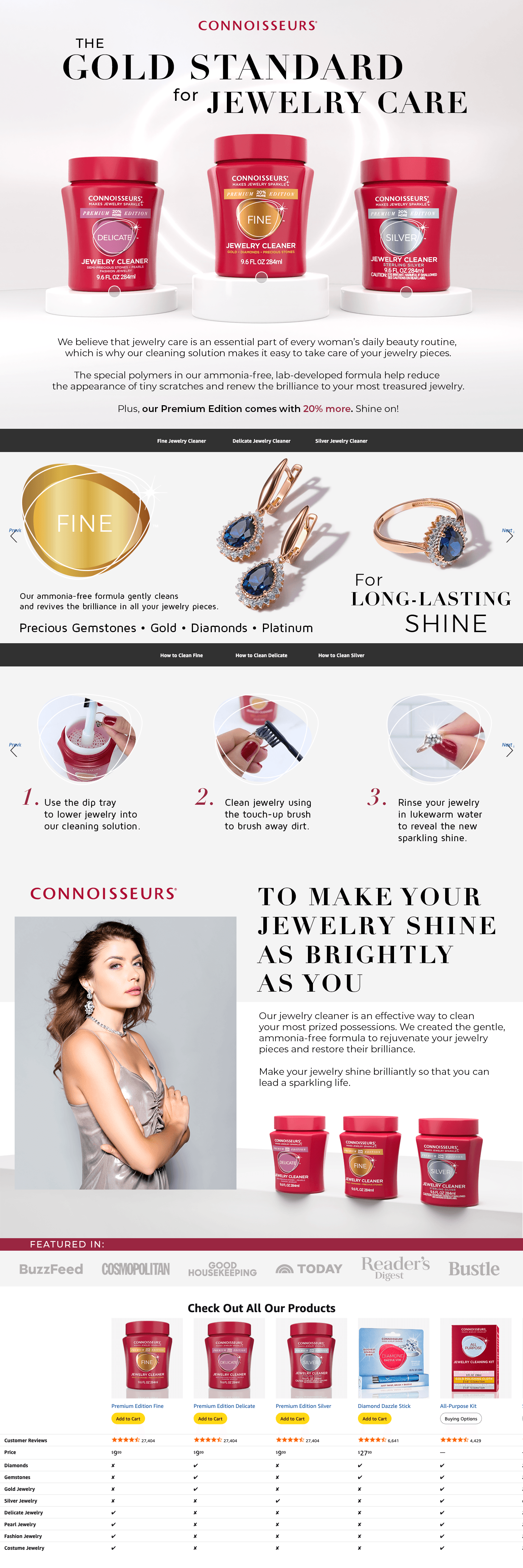 Premium A+ Content for Amazon.com: CONNOISSEURS Premium Edition Fine Jewelry Cleaner Solution for Gold