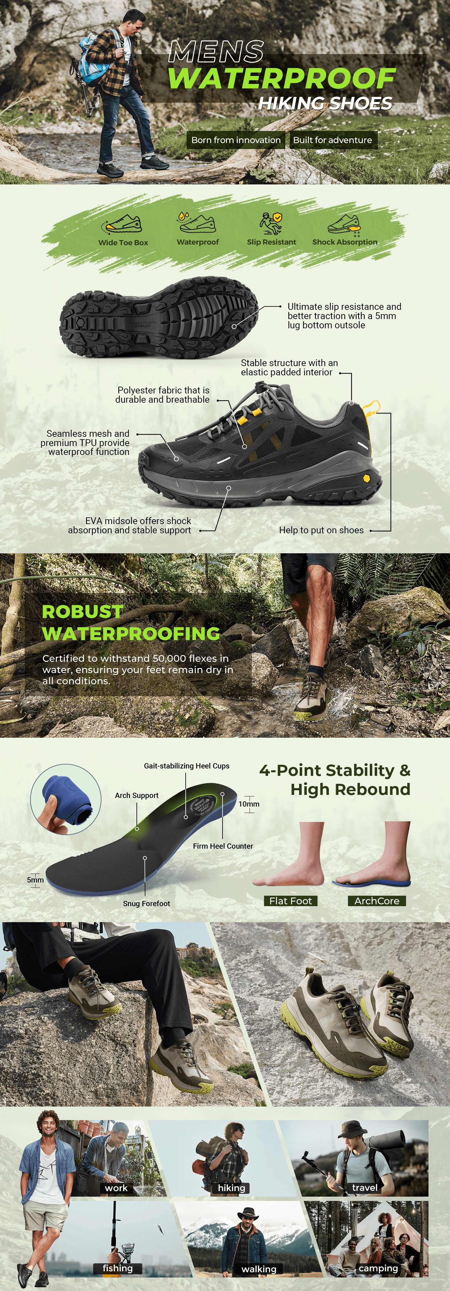 Premium A+ Content for FitVille Men’s Waterproof Hiking Shoes Extra Wide Width Non-Slip Walking Shoes Outdoor…