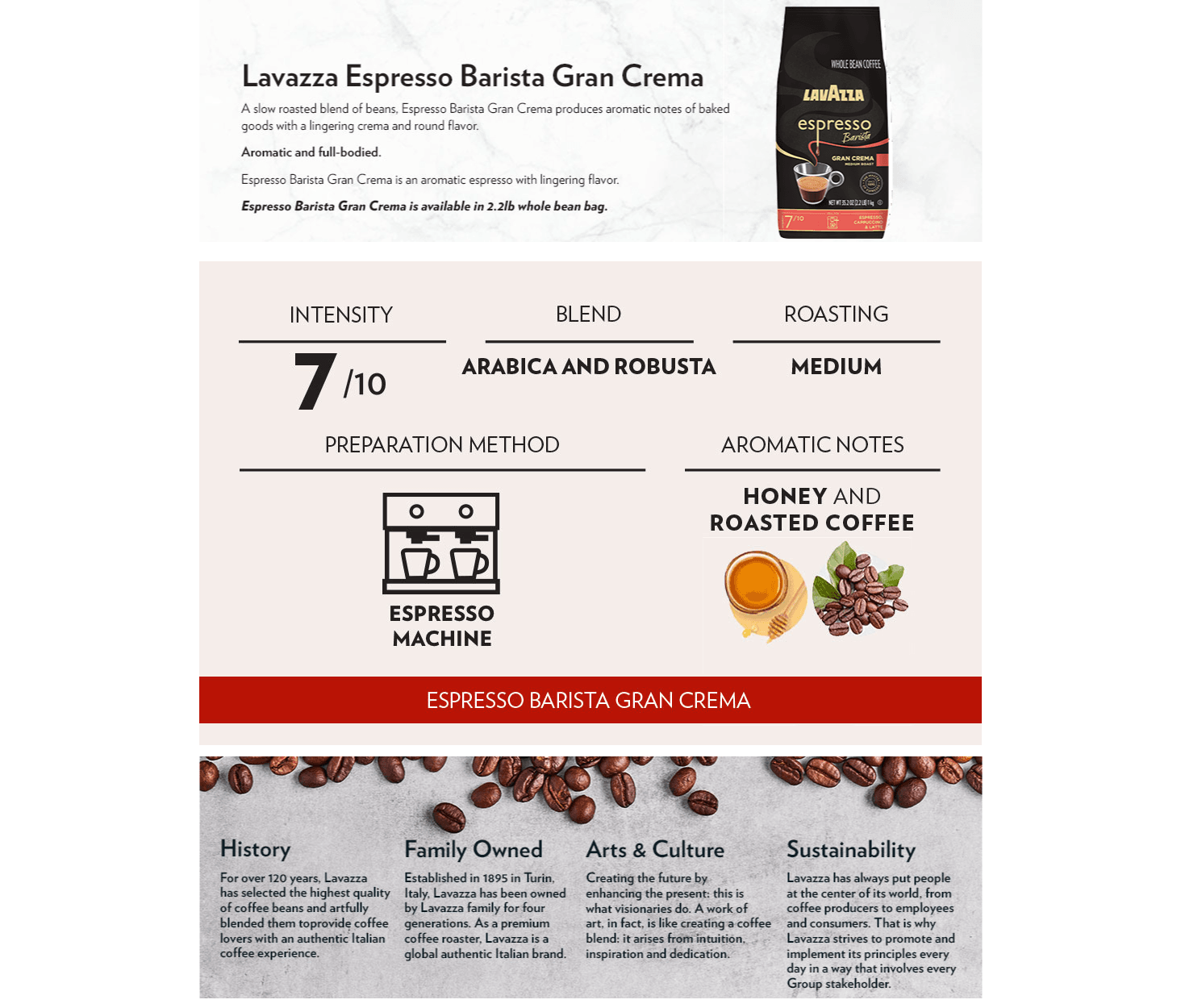 Premium A+ Content for Amazon.com: Lavazza Espresso Barista Gran Crema Whole Bean Coffee Blend