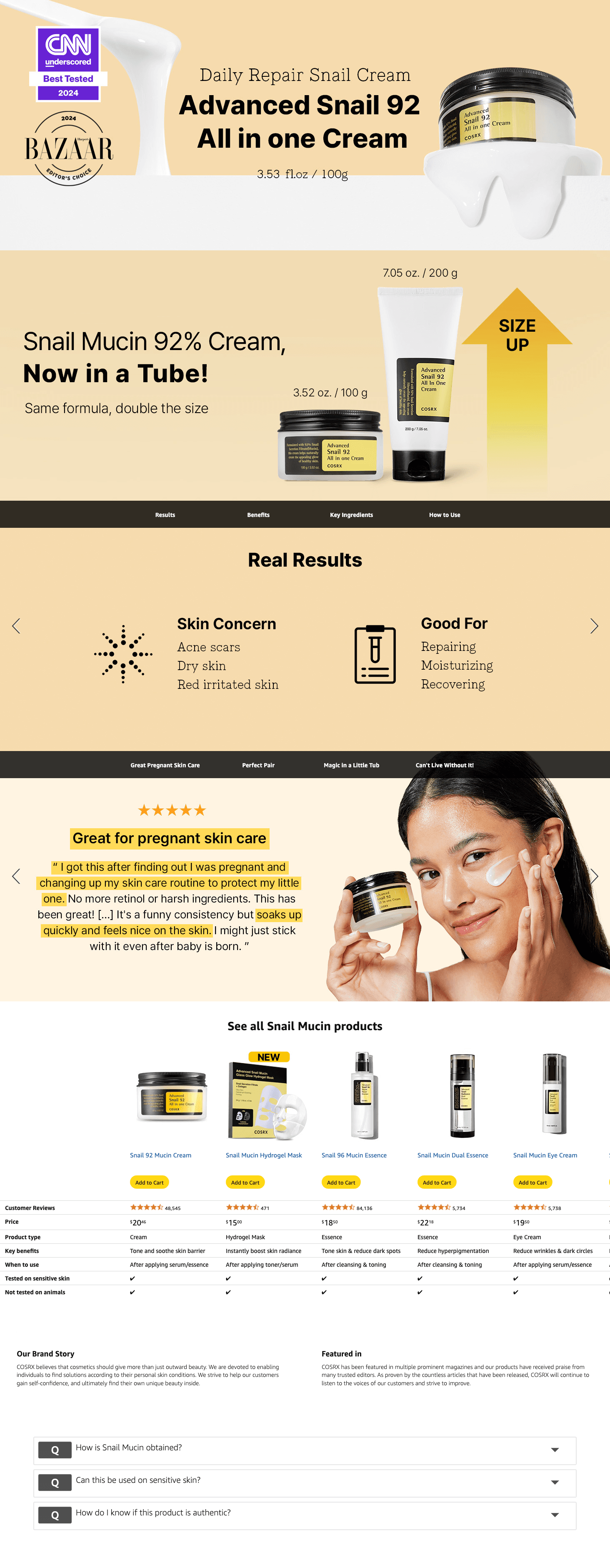 Premium A+ Content for Amazon.com: COSRX Snail Mucin 92% Face Moisturizer