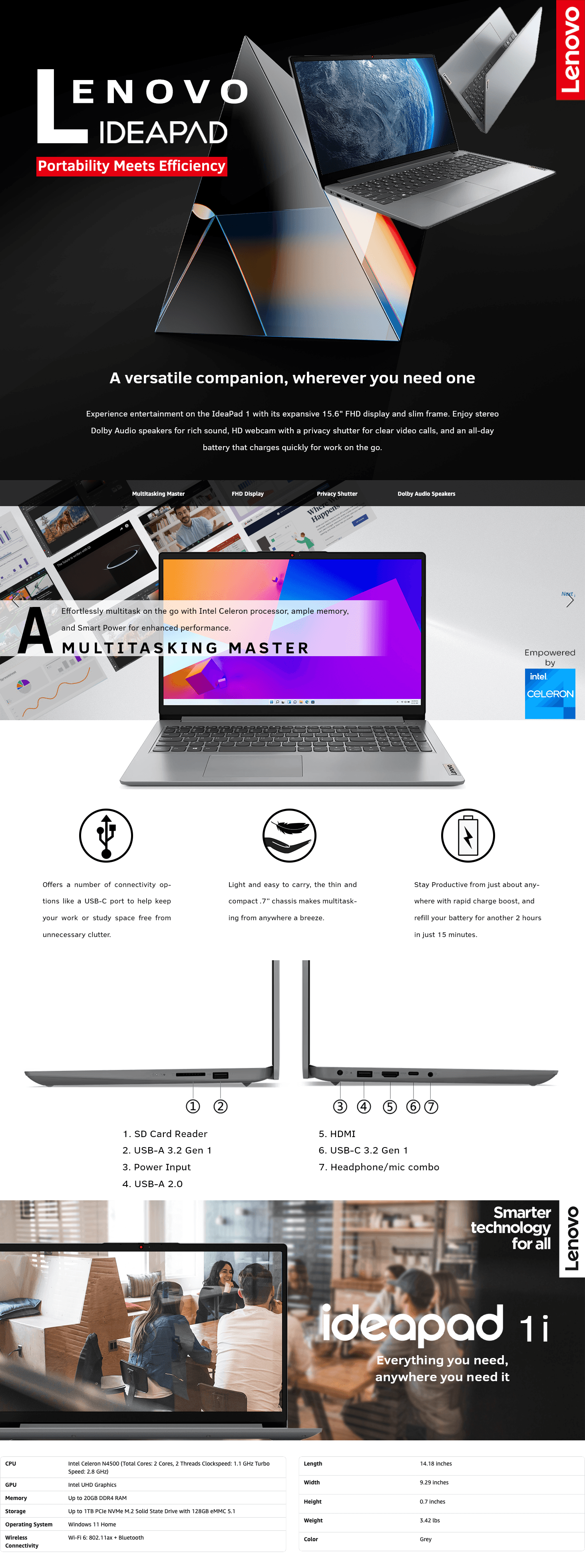 Premium A+ Content for Amazon.com: Lenovo IdeaPad 1 Student Laptop