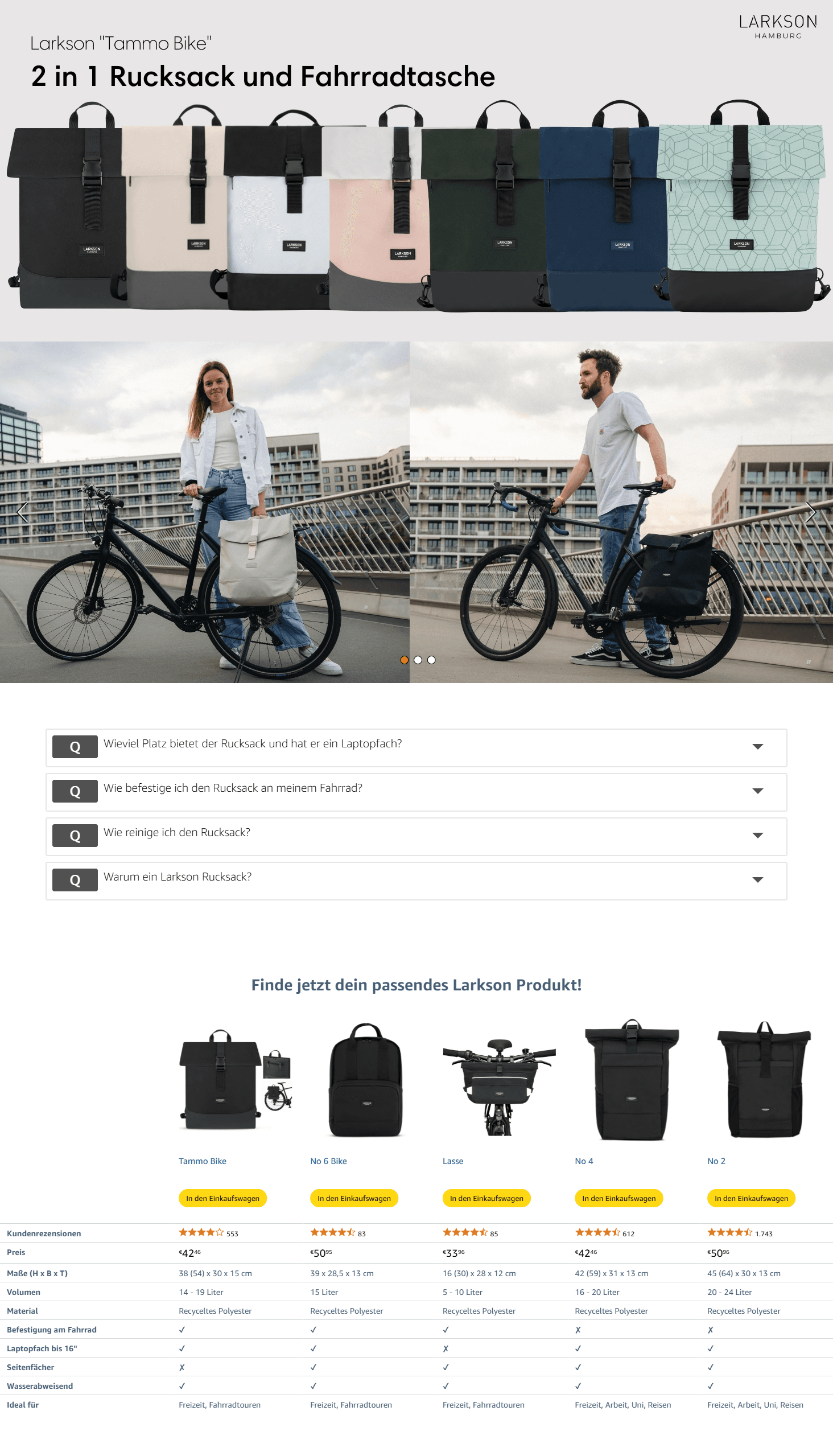 Premium A+ Content for LARKSON Fahrradtaschen für Gepäckträger Damen & Herren Mint