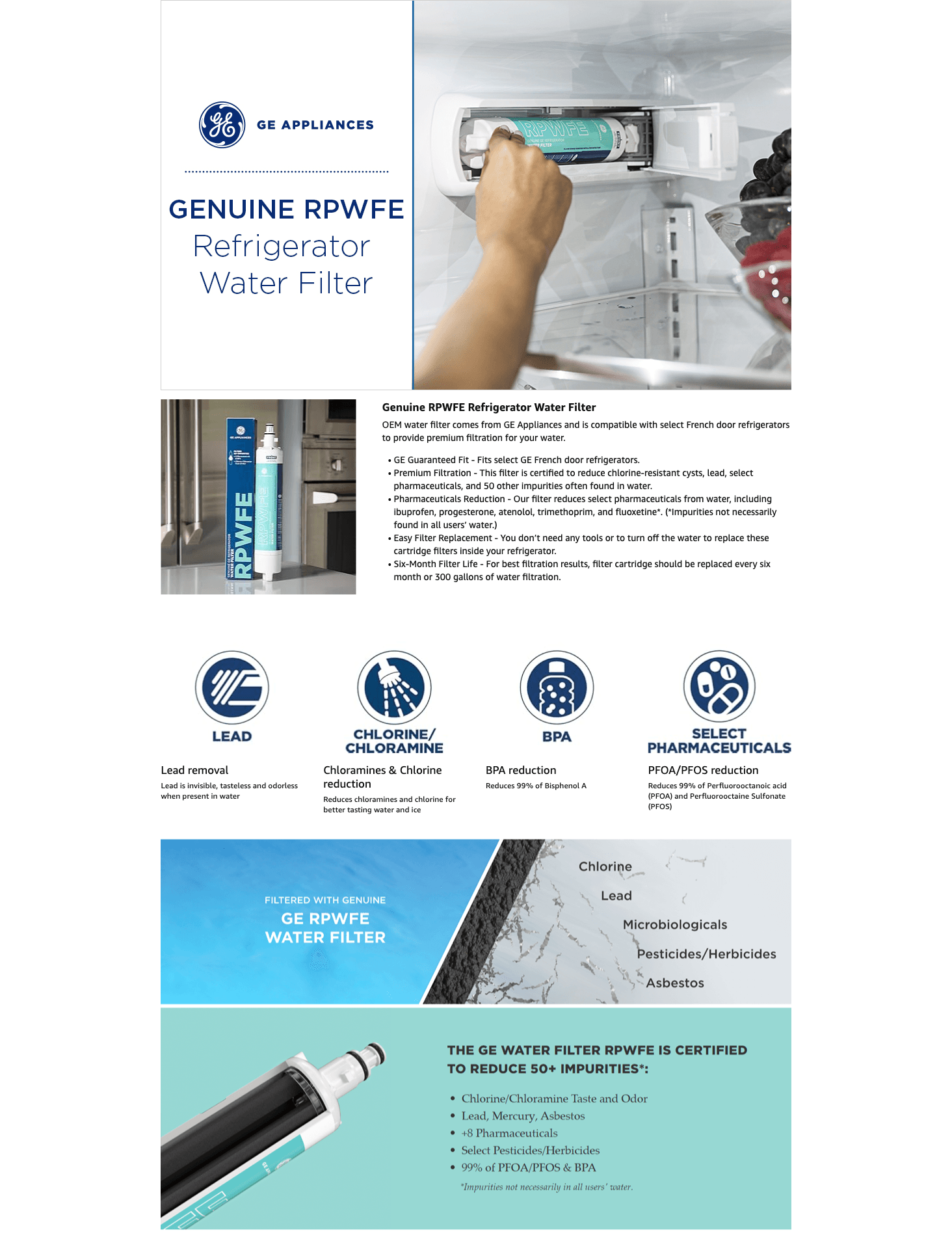 Premium A+ Content for Amazon.com: GE RPWFE Refrigerator Water Filter