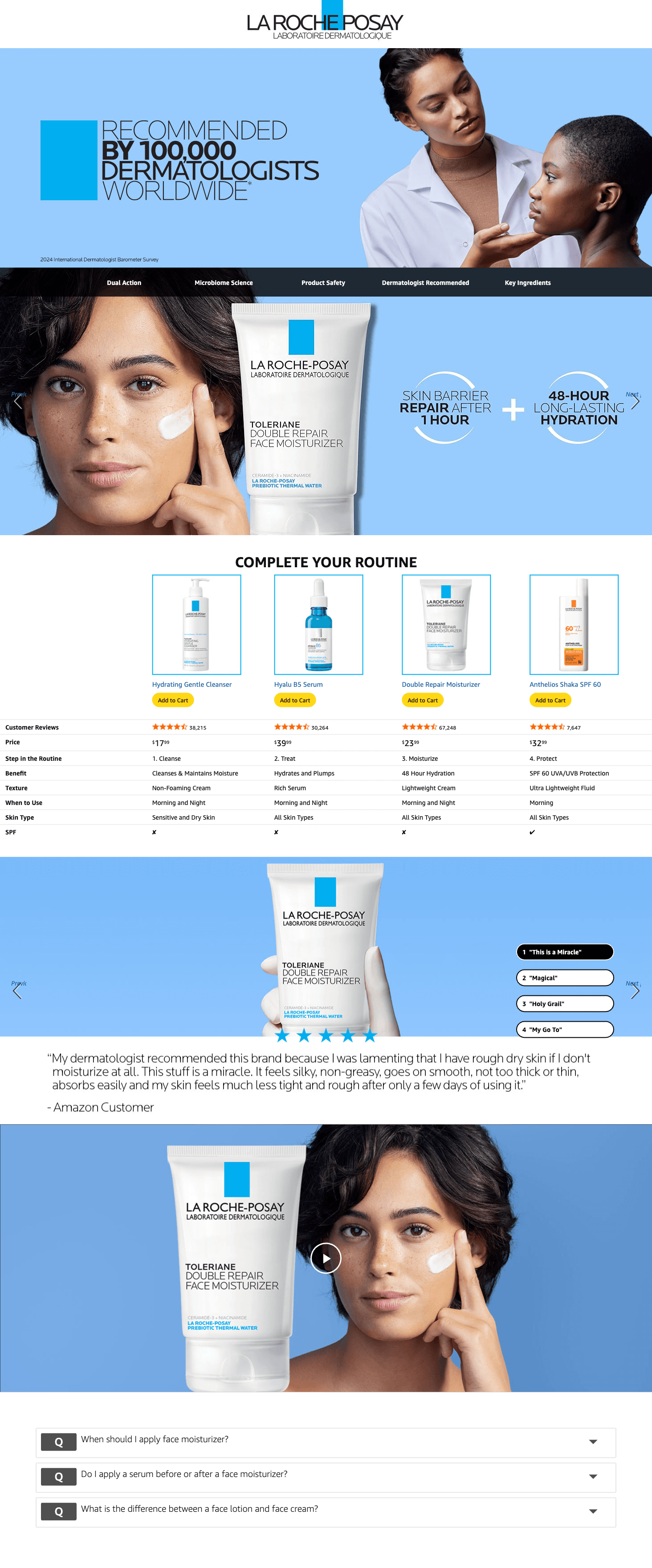 Premium A+ Content for Amazon.com: La Roche Posay Toleriane Double Repair Face Moisturizer