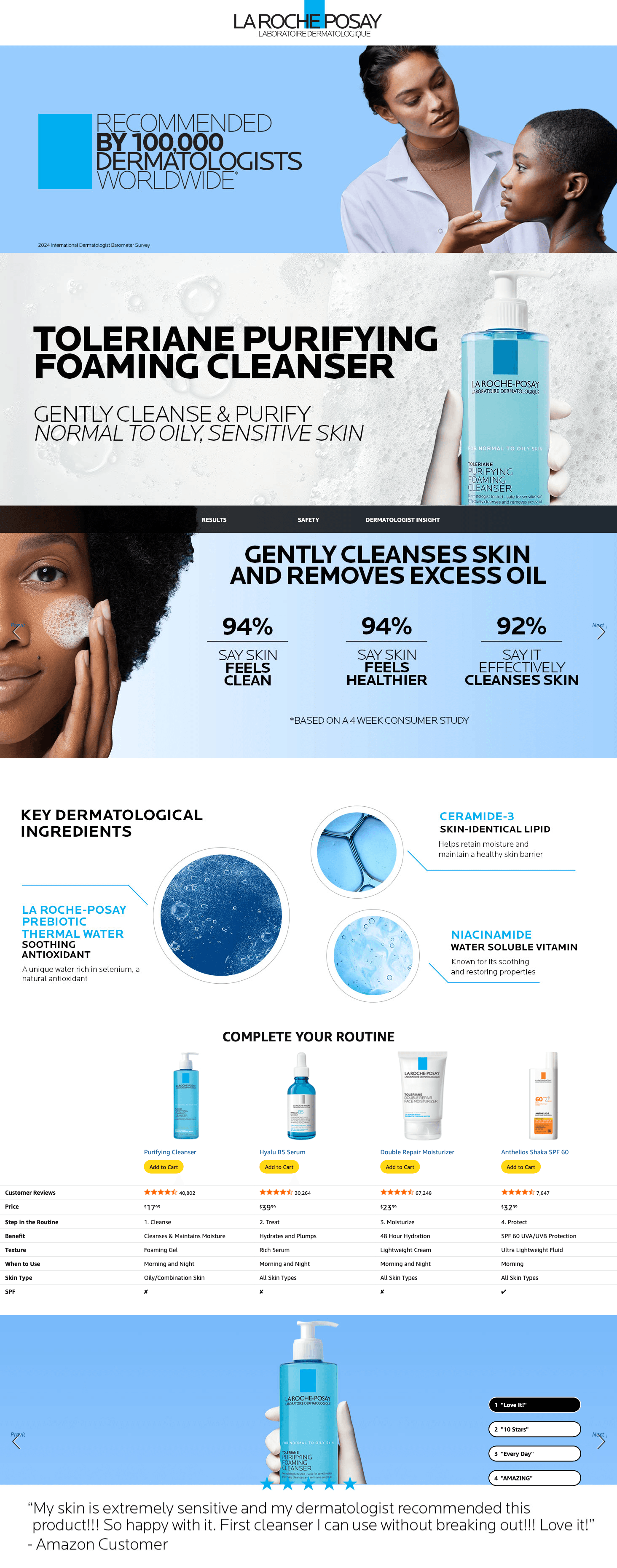 Premium A+ Content for Amazon.com: La Roche-Posay Toleriane Purifying Foaming Facial Cleanser