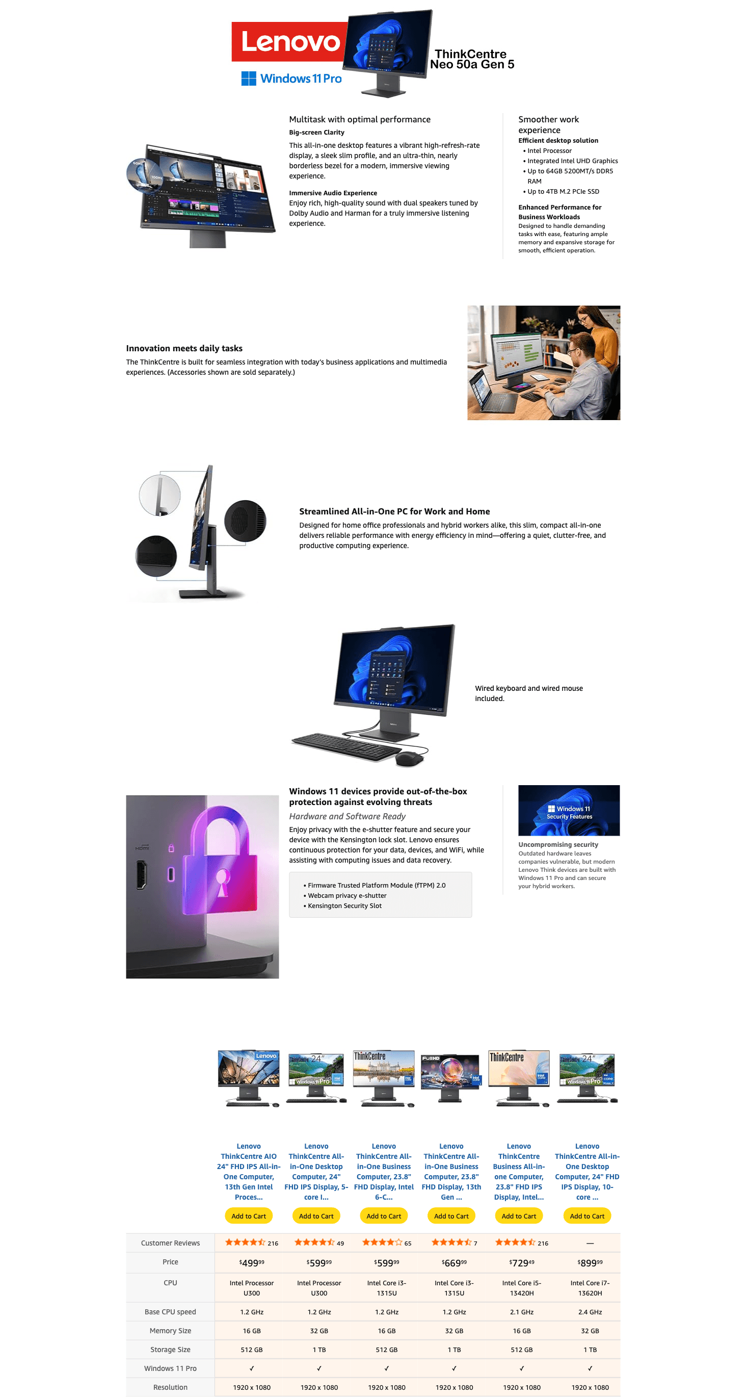 Premium A+ Content for Amazon.com: Lenovo ThinkCentre AIO 24" FHD IPS All-in-One Computer