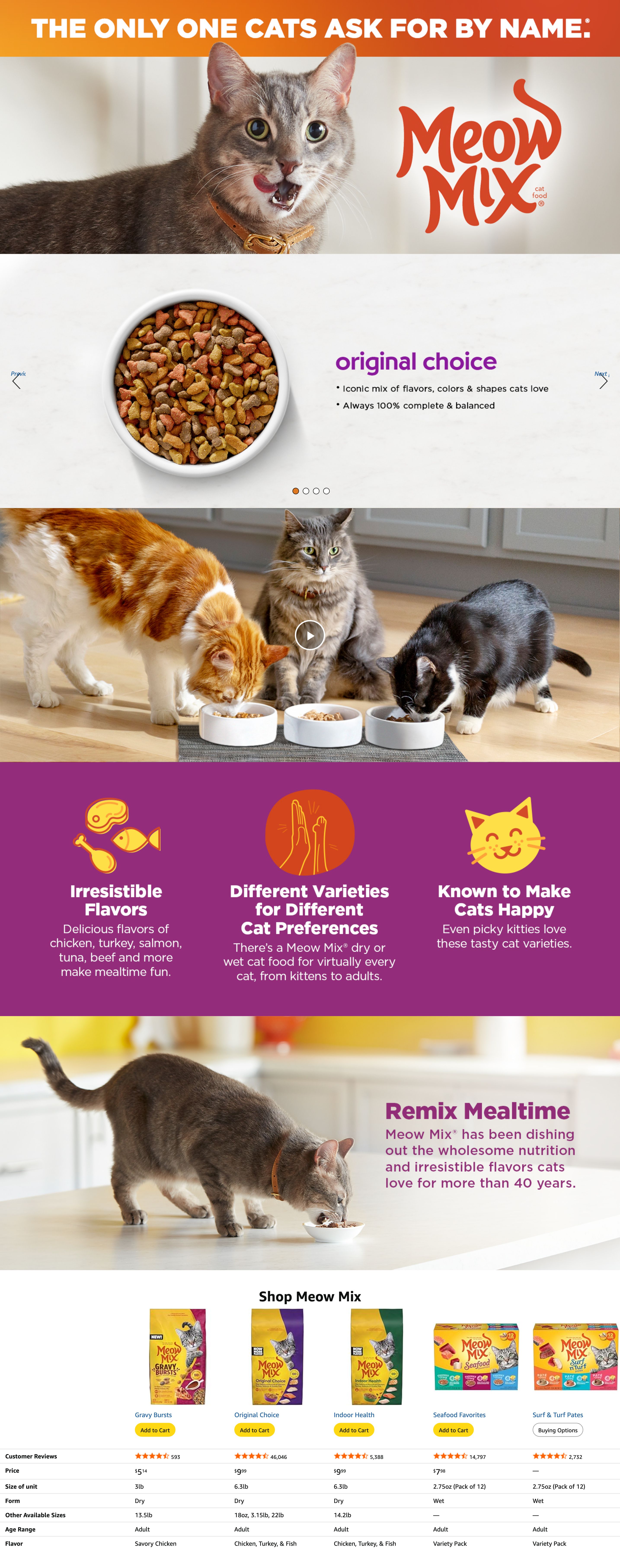 Premium A+ Content for Amazon.com : Meow Mix Original Choice Dry Cat Food