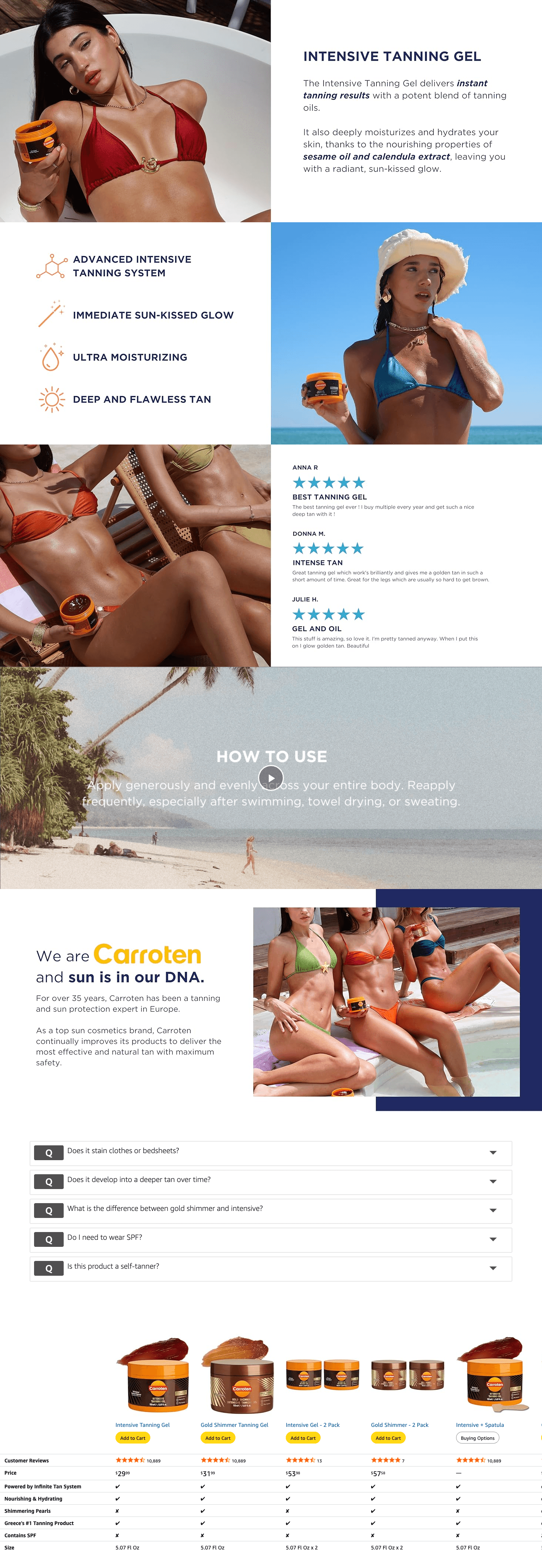 Premium A+ Content for Amazon.com : Carroten Intensive Tanning Gel