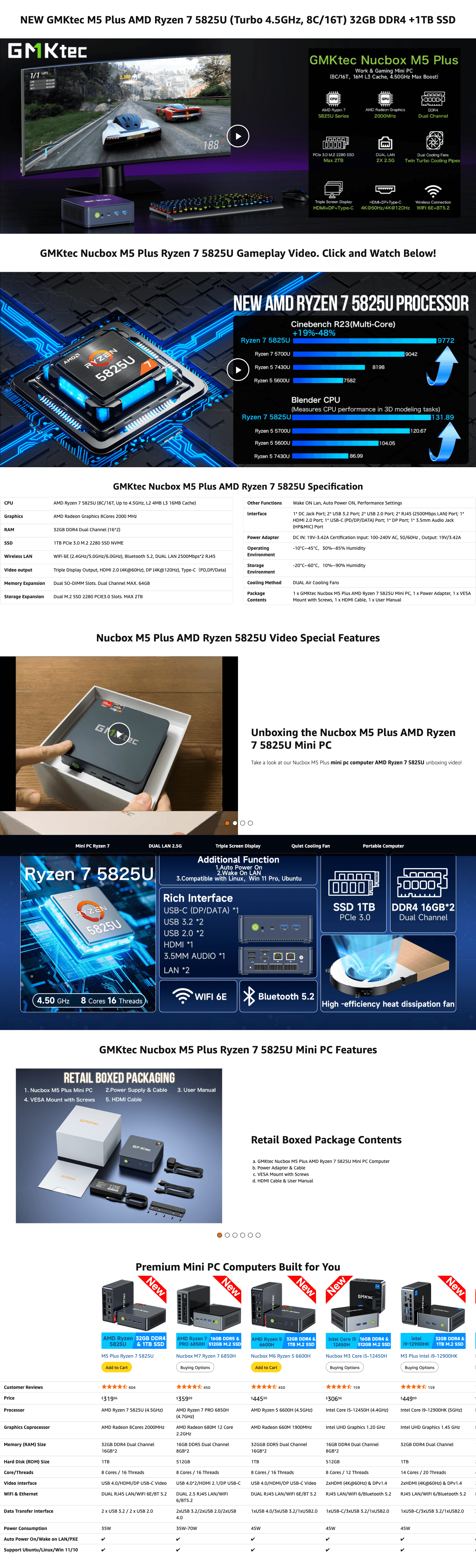 Premium A+ Content for Amazon.com: GMKtec M5 Plus Gaming Mini PC Ryzen 7 5825U (Upgraded 7430U/ 5700U)