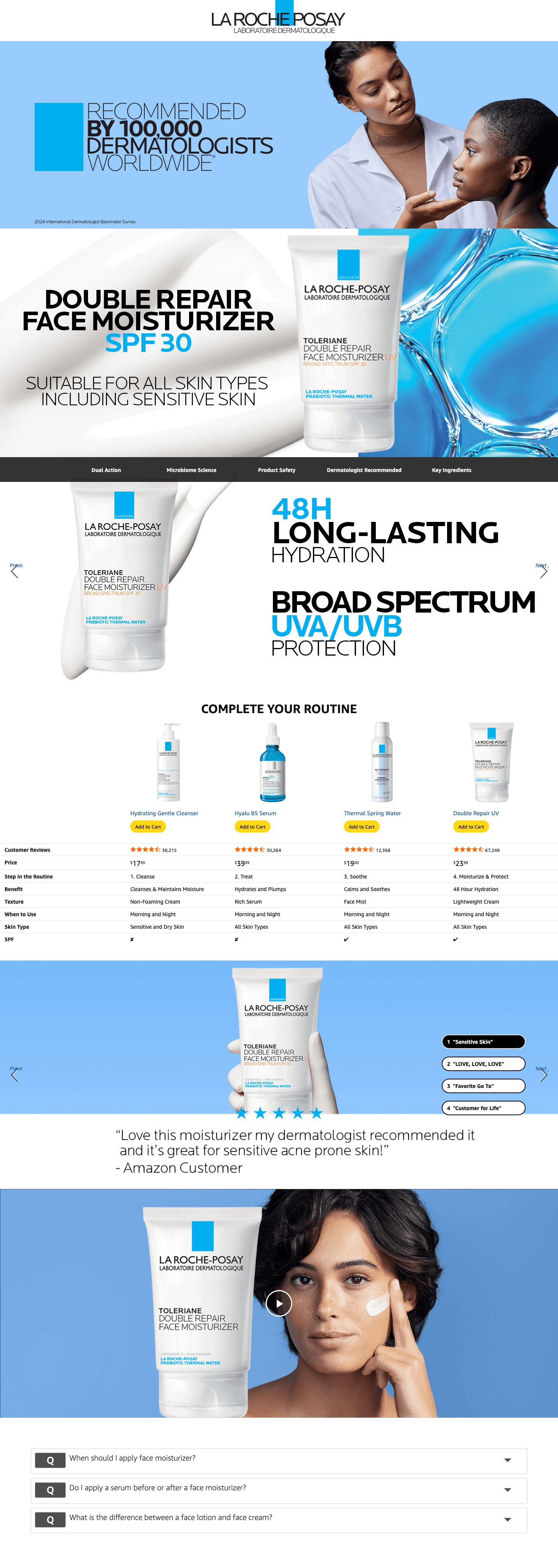 Premium A+ Content for Amazon.com: La Roche Posay Toleriane Double Repair UV SPF Moisturizer for Face