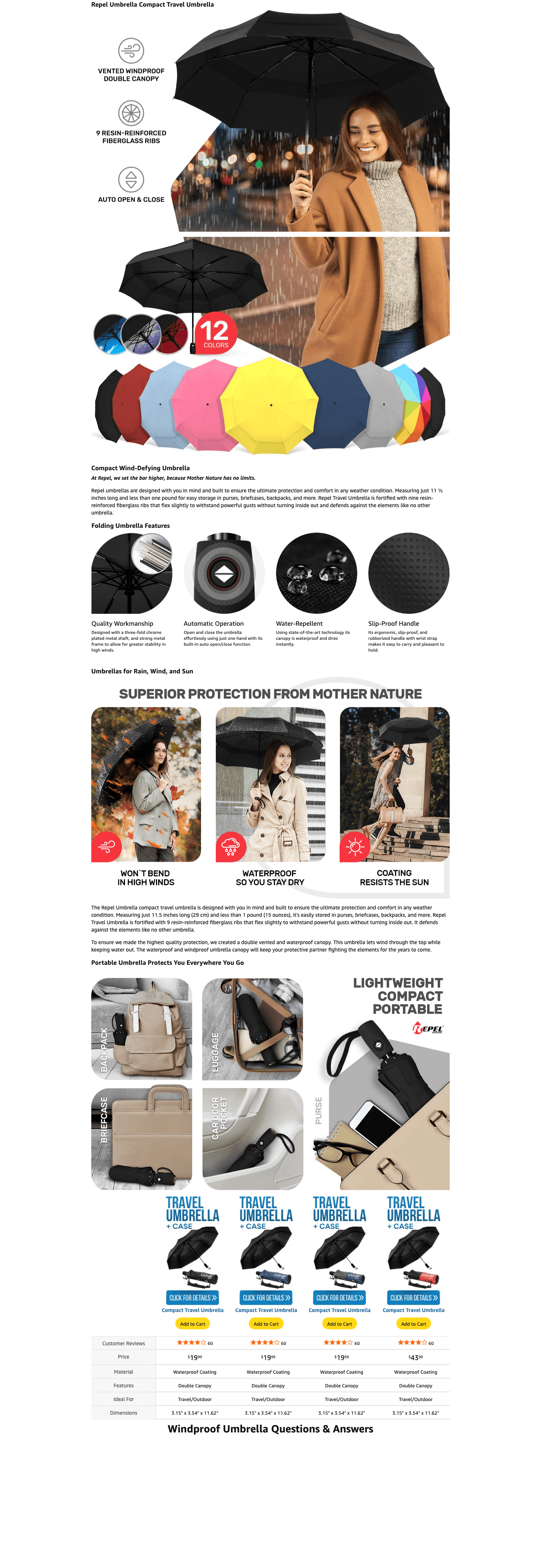 Premium A+ Content for Amazon.com: Repel Umbrella Windproof Travel Umbrellas for Rain