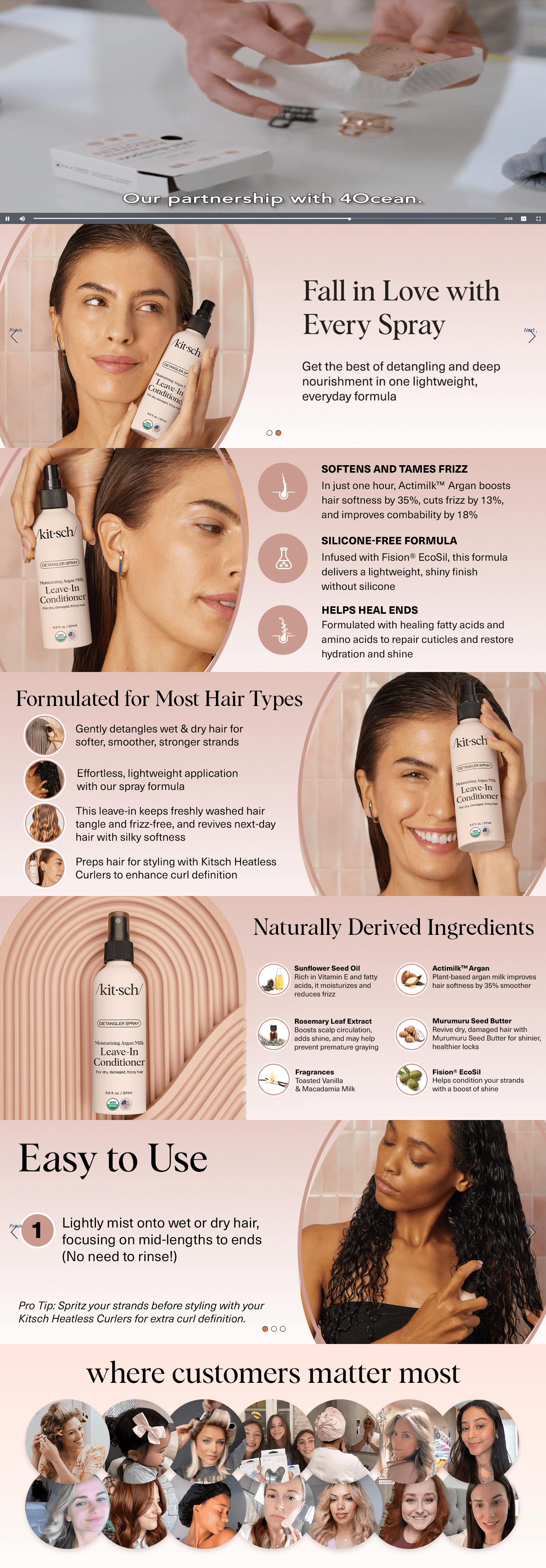 Premium A+ Content for Amazon.com : Kitsch Argan Milk Leave In Conditioner Spray for Curly Hair