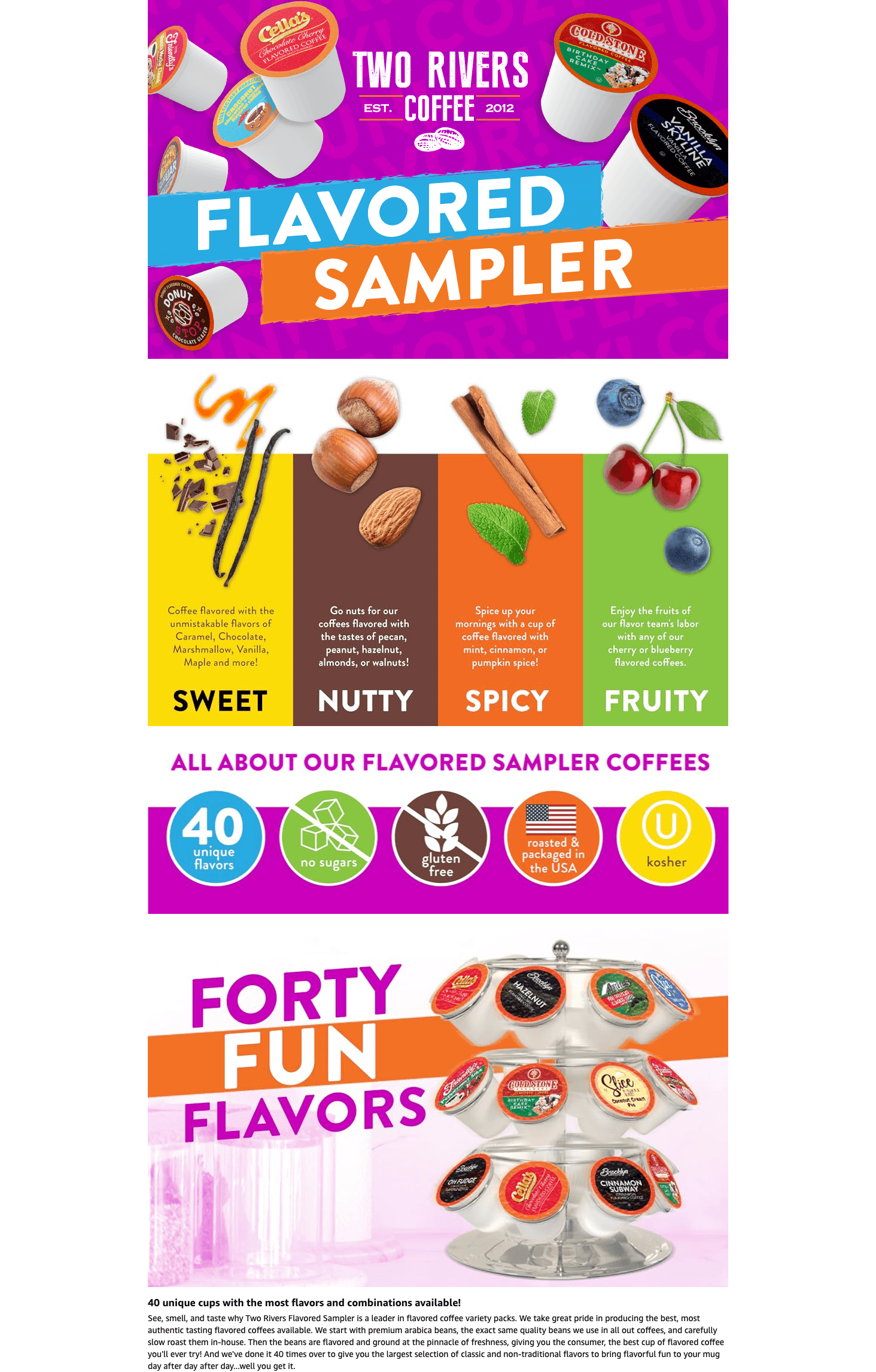 Premium A+ Content for Amazon.com: Two Rivers Coffee Flavored Coffee Pods Compatible with Keurig K Cup Brewers