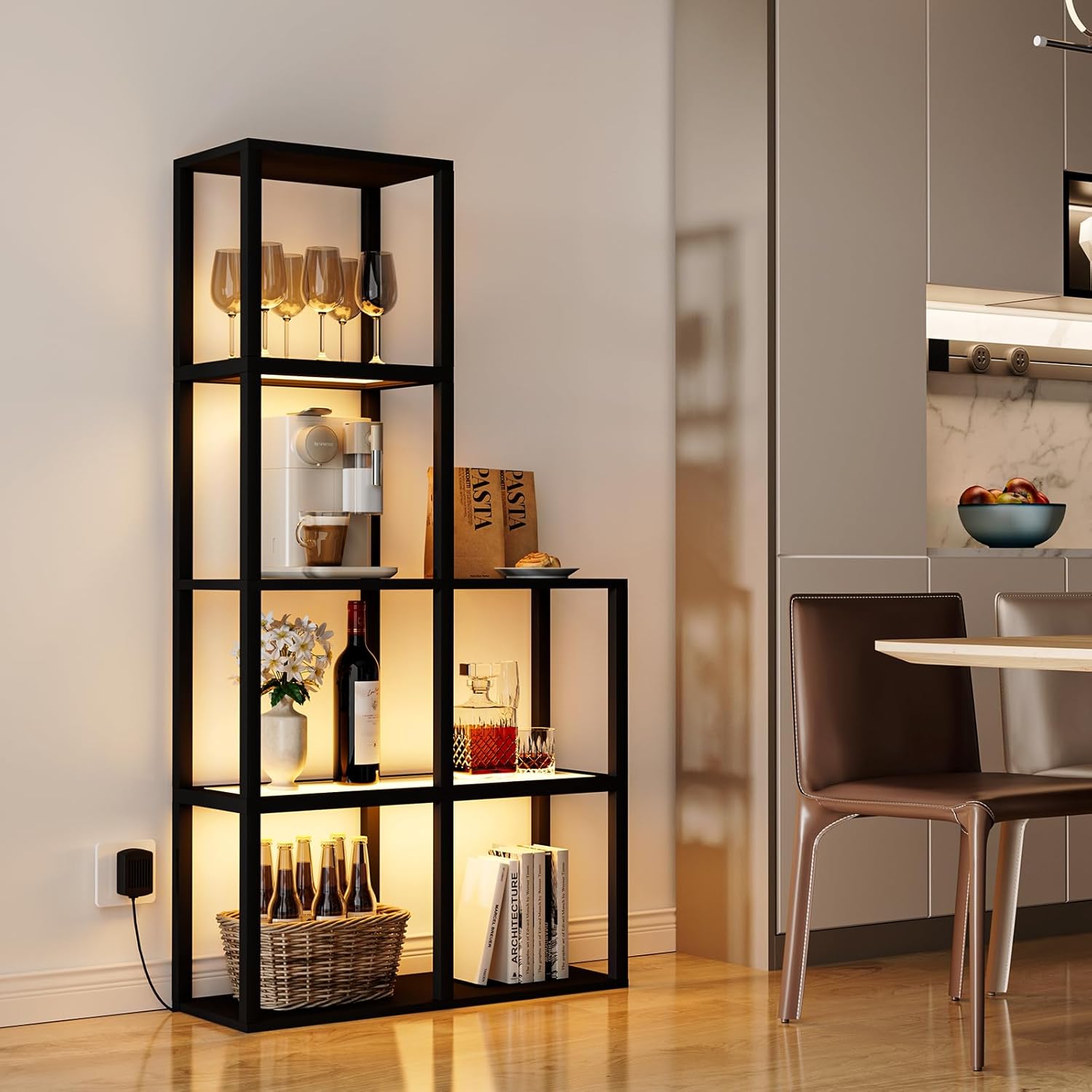 Showcases how the product can be used to create a stylish and functional home bar area, appealing to customers interested in home entertaining.