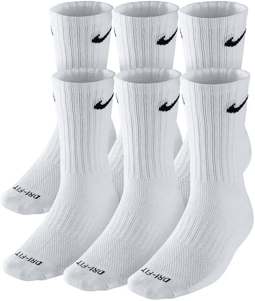 Main Images for NIKE Dri-FIT Cushion Crew Training Socks (6 Pair) White With Traditional Black Swoosh…