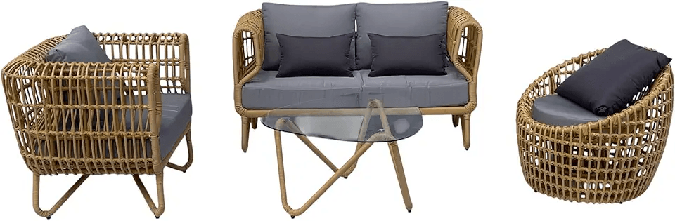 Main Images for roho Sofia Poly Bamboo HDPE Wicker Outdoor Garden Patio Sofa Set