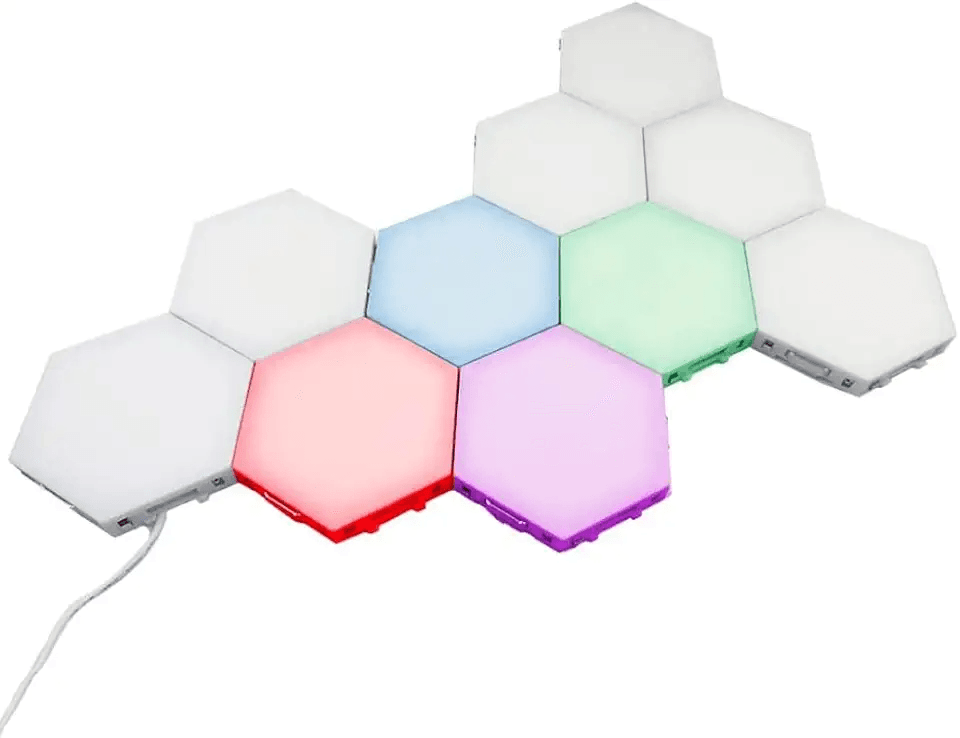 Shows the core product clearly against a white background to help shoppers identify the modular hexagonal LED light panels and understand what they are purchasing.