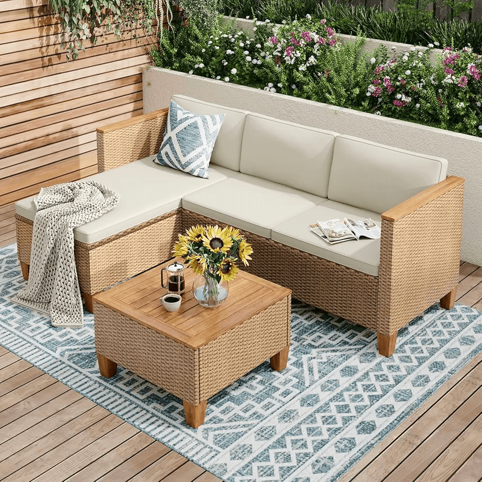 Main Images for PHI VILLA Rattan Garden Furniture 3 Pieces with Outdoor Coffee Table