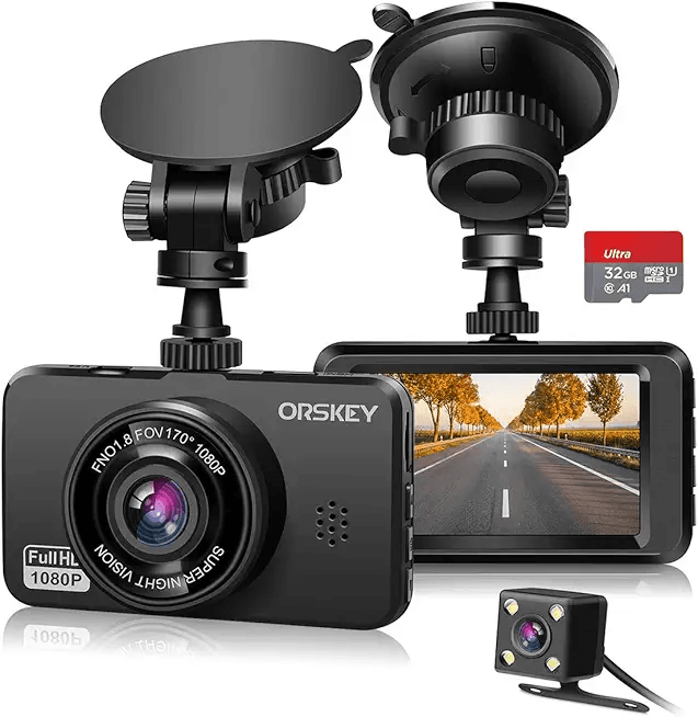 Main Images for ORSKEY Dash Cam for Cars Front and Rear and SD Card Included 1080P Full HD In Car Camera…