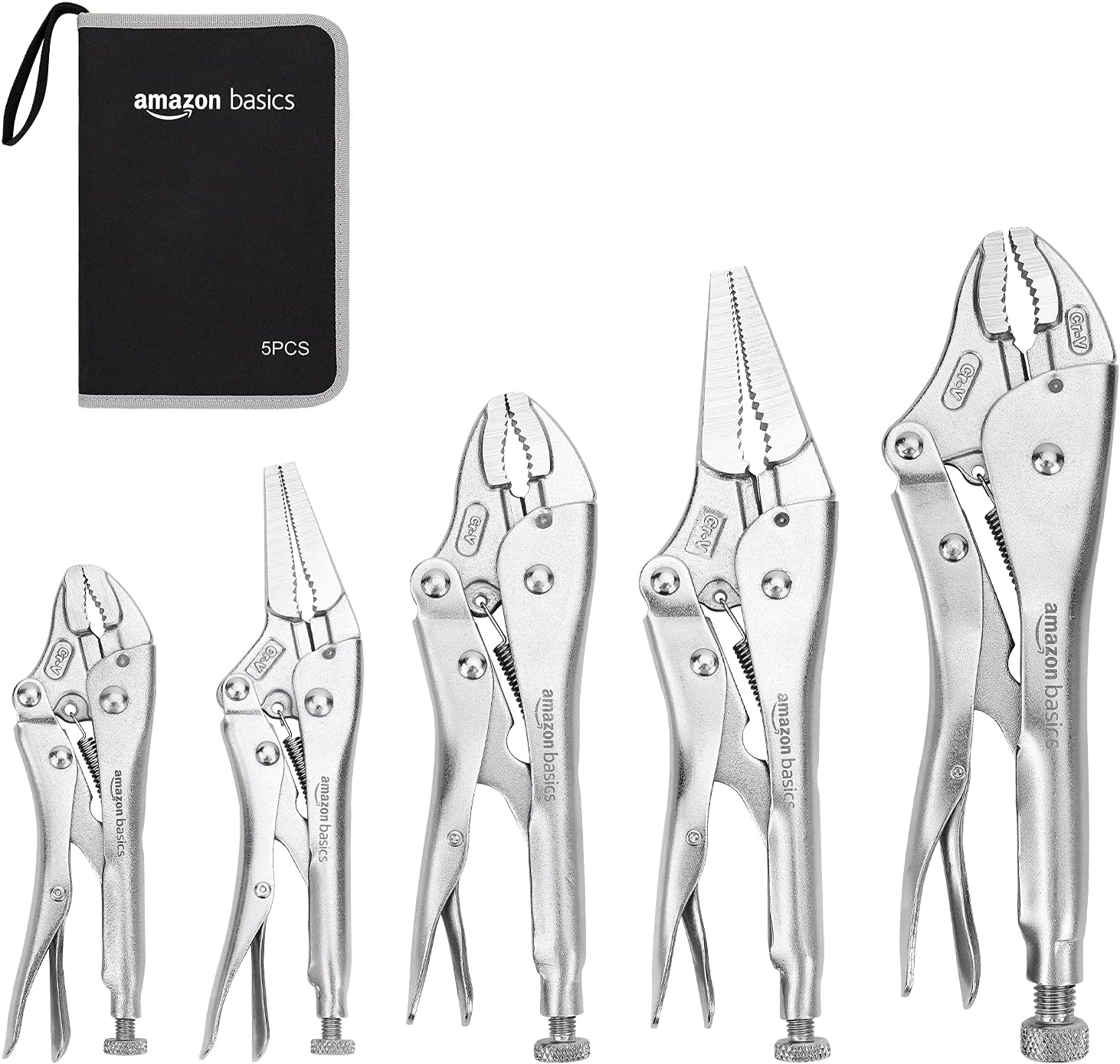 Main Images for Amazon Basics 5-Piece CR-V Locking Pliers and Wire Cutters Set with Carrying Case