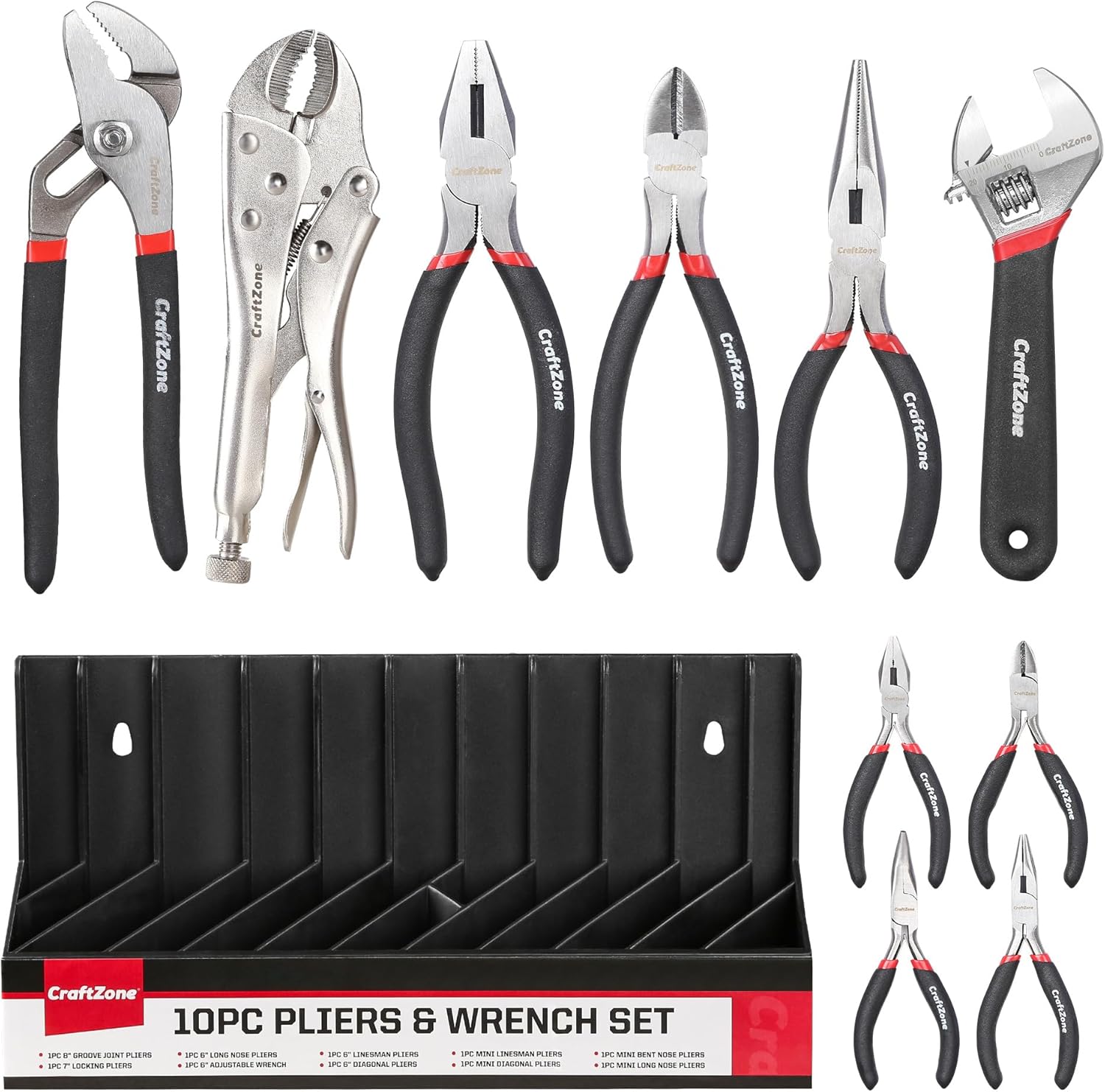 Main Images for 10PC Pliers and Wrench Set with Storage Rack