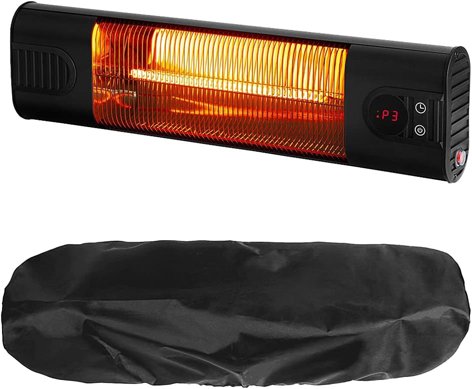 Shows the main product, a space heater, along with the included protective cover.