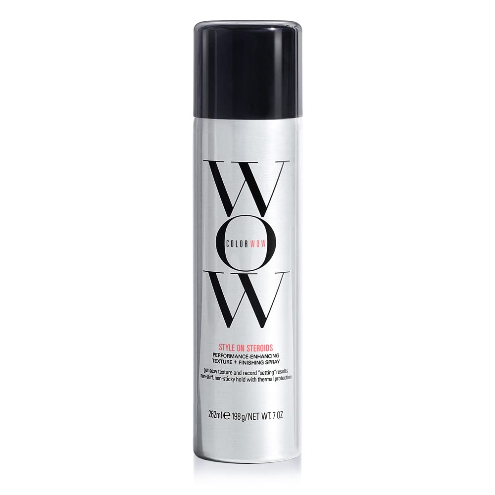 Showcases the product itself on a clean white background, allowing buyers to clearly see the styling spray bottle and branding.