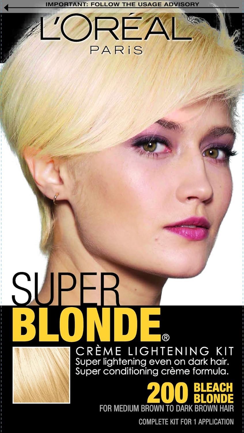 Showcases the results of using the hair lightening kit by featuring a model with blonde hair.