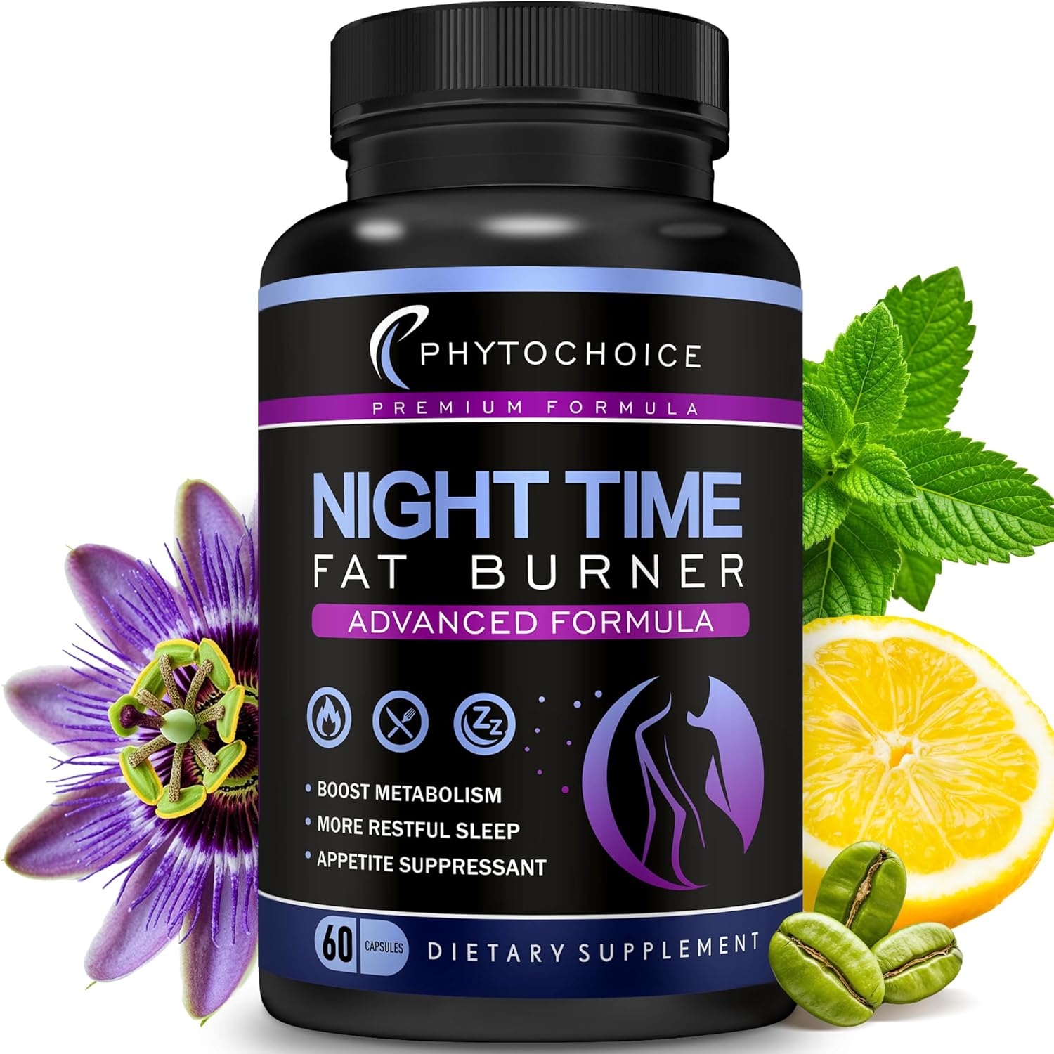 Showcases the product's packaging to clearly identify the supplement and its key benefits. Highlights natural ingredients through visual elements to emphasize the product's natural formulation.