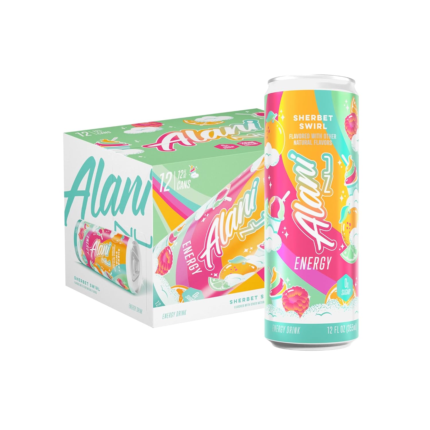 Showcases the product can and packaging to highlight the brand, flavor, and product type. Displays the product alongside its retail packaging to show the multipack option and flavor variety available.