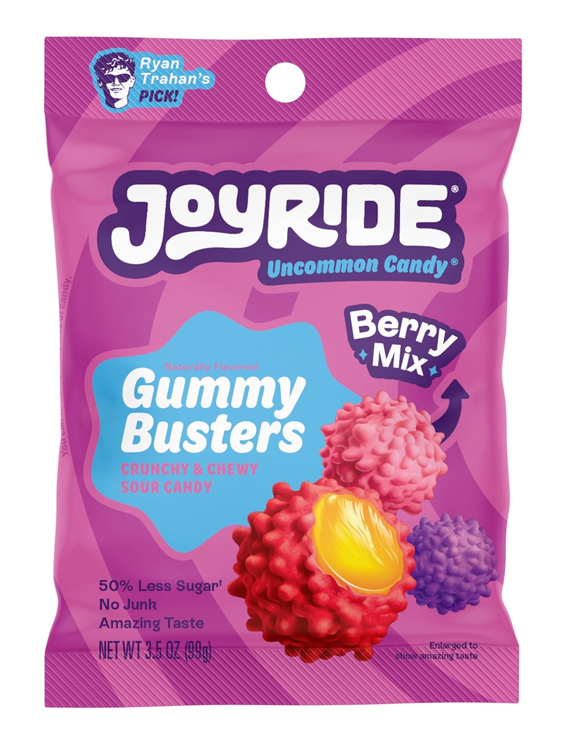 Showcases the product packaging and unique texture of the candy to attract customers and communicate the product's key features.