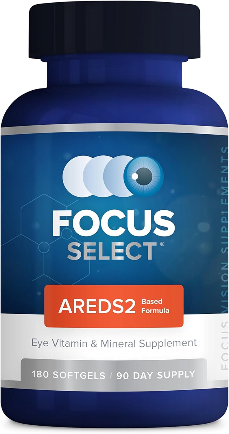 Showcases the product bottle to clearly identify the eye vitamin and mineral supplement being sold.