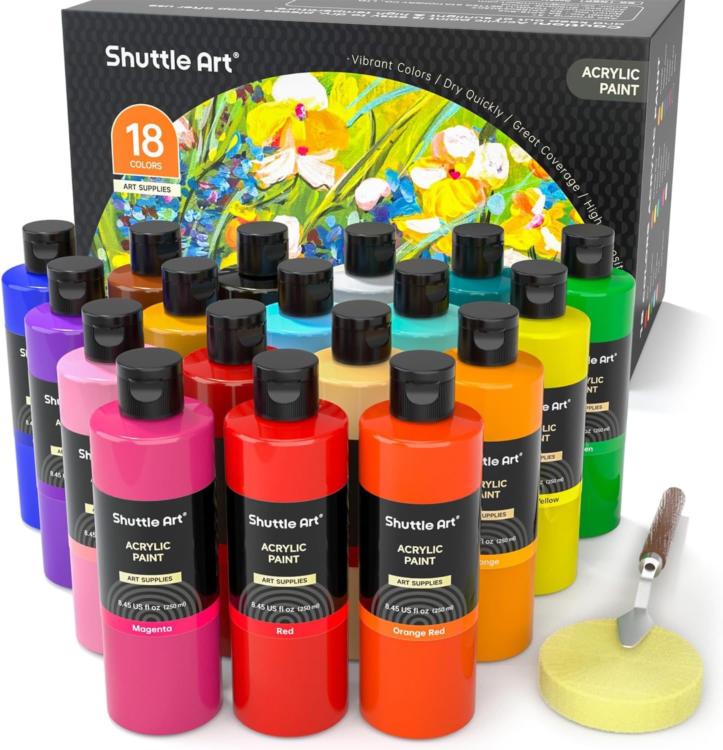 Shuttle Art 18 Colors Acrylic Paint Bottle Set (250ml/8.45oz)