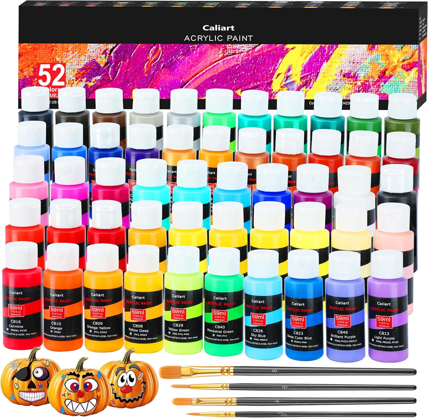 Showcases the full product set with a wide range of vibrant paint colors to appeal to artists and crafters. Highlights the extensive color selection and included brushes to demonstrate value and…