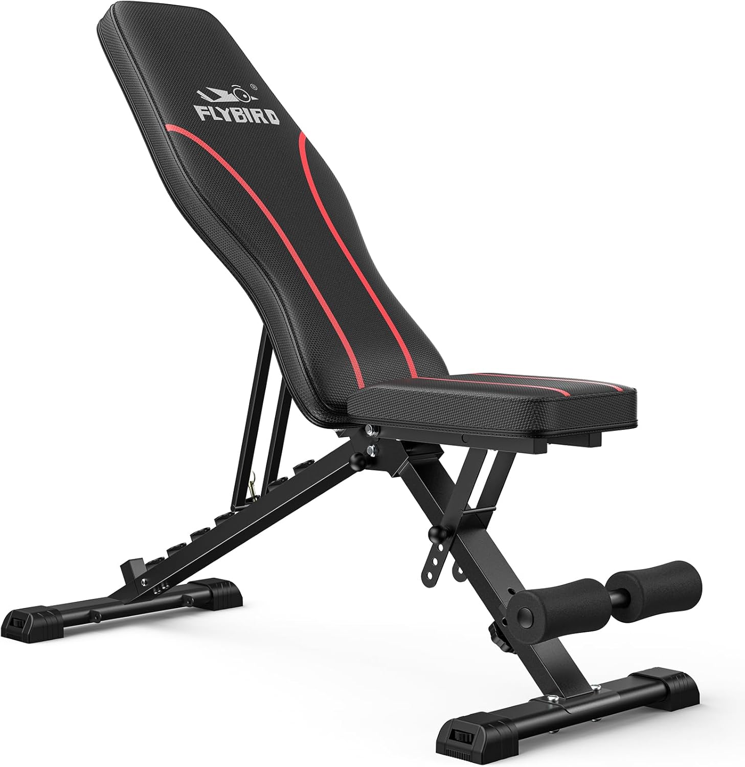 Showcases the product's adjustable and versatile design, highlighting its functionality as a workout bench.