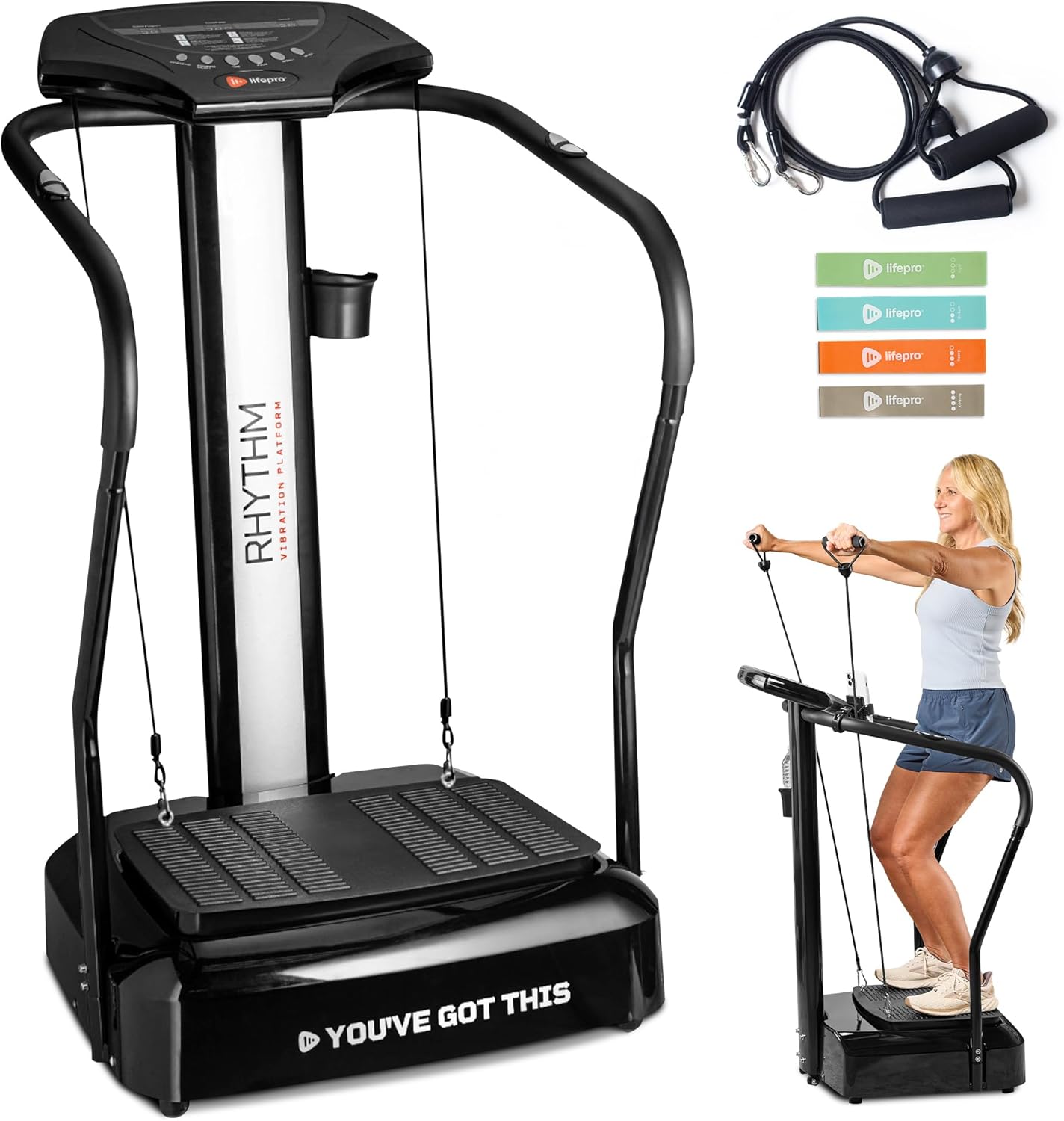 Lifepro Rhythm Vibration Plate Exercise Machine with Handles for Balance Support