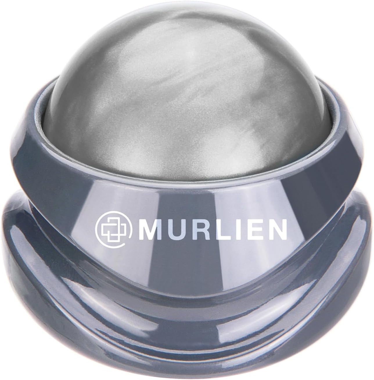 Showcases the unique spherical design of the massage tool, highlighting its sleek and modern appearance.
