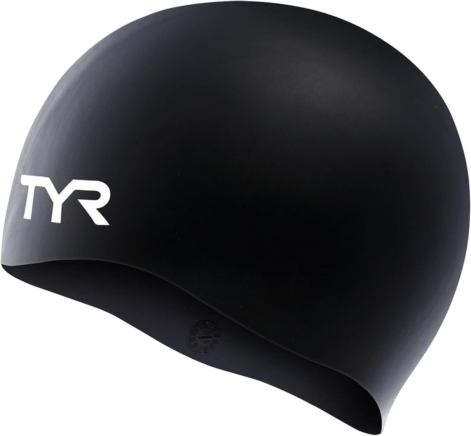 Showcases the sleek, black swimming cap with clear branding to appeal to swimmers and athletes.