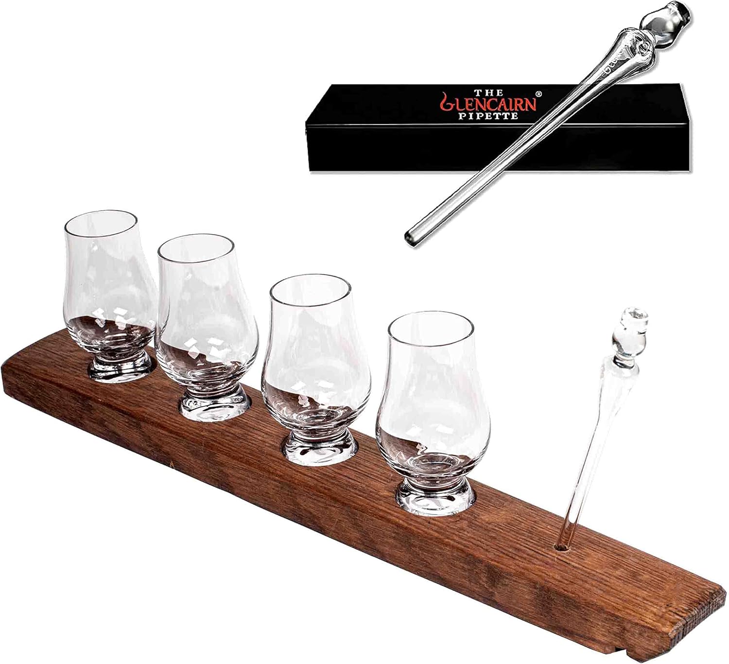 Showcases the complete whisky tasting set including glasses, wooden stand, and pipette for precise sampling. Displays all components of the whisky tasting set to show buyers exactly what they will…