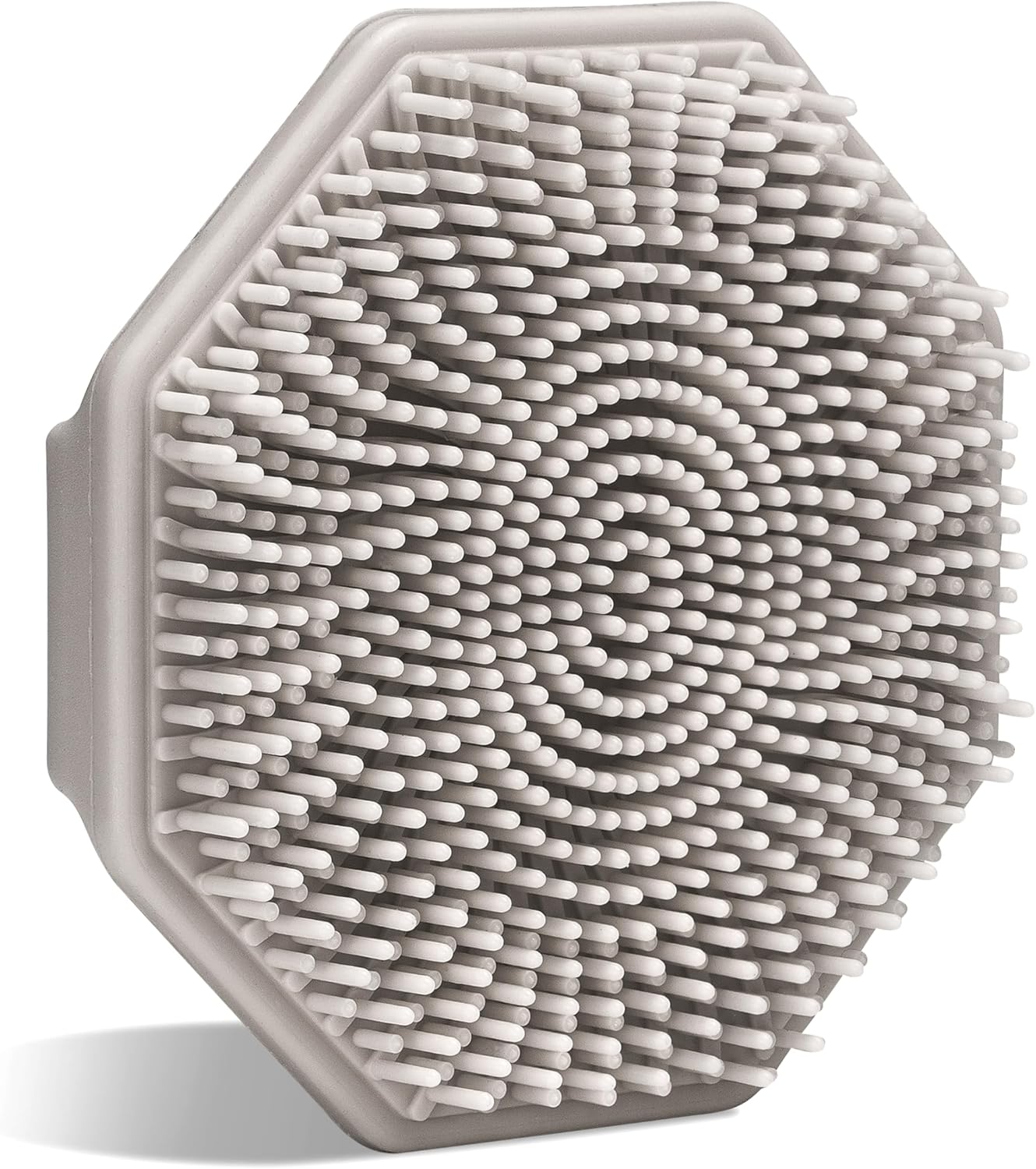 Showcases the product's distinctive octagonal shape and textured bristle surface, highlighting its unique design and functionality.