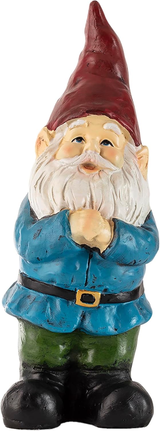 Showcases the detailed design and colorful appearance of the garden gnome product against a plain background.