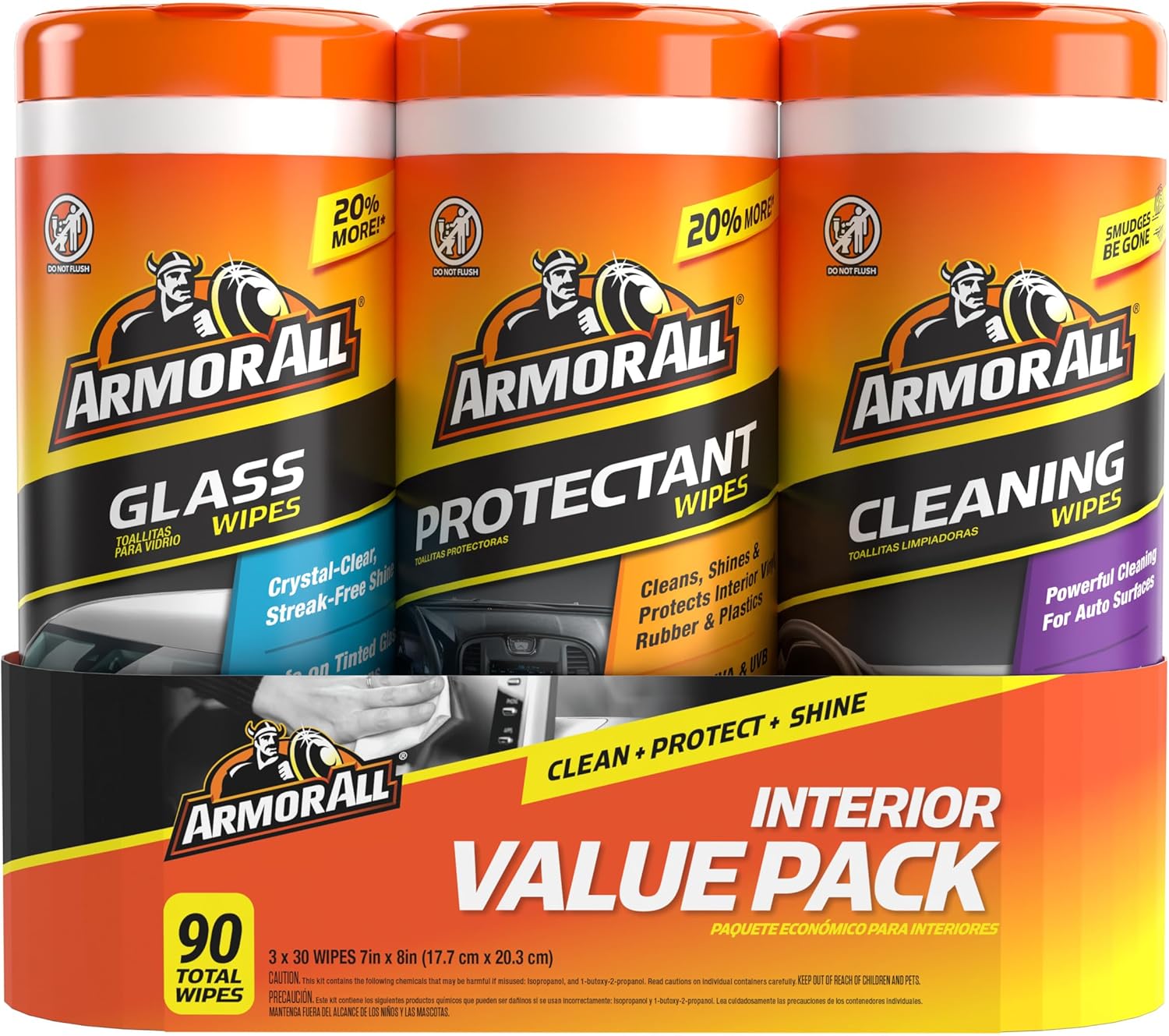 Showcases the different types of cleaning wipes included in the value pack, emphasizing the comprehensive car interior cleaning solution.