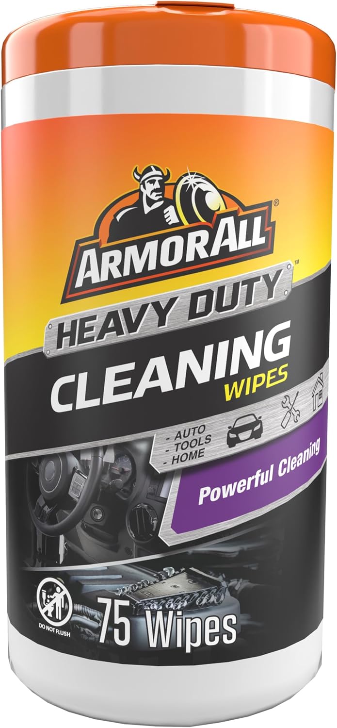 Showcases the product packaging and highlights its versatile cleaning capabilities for auto, tools, and home use.
