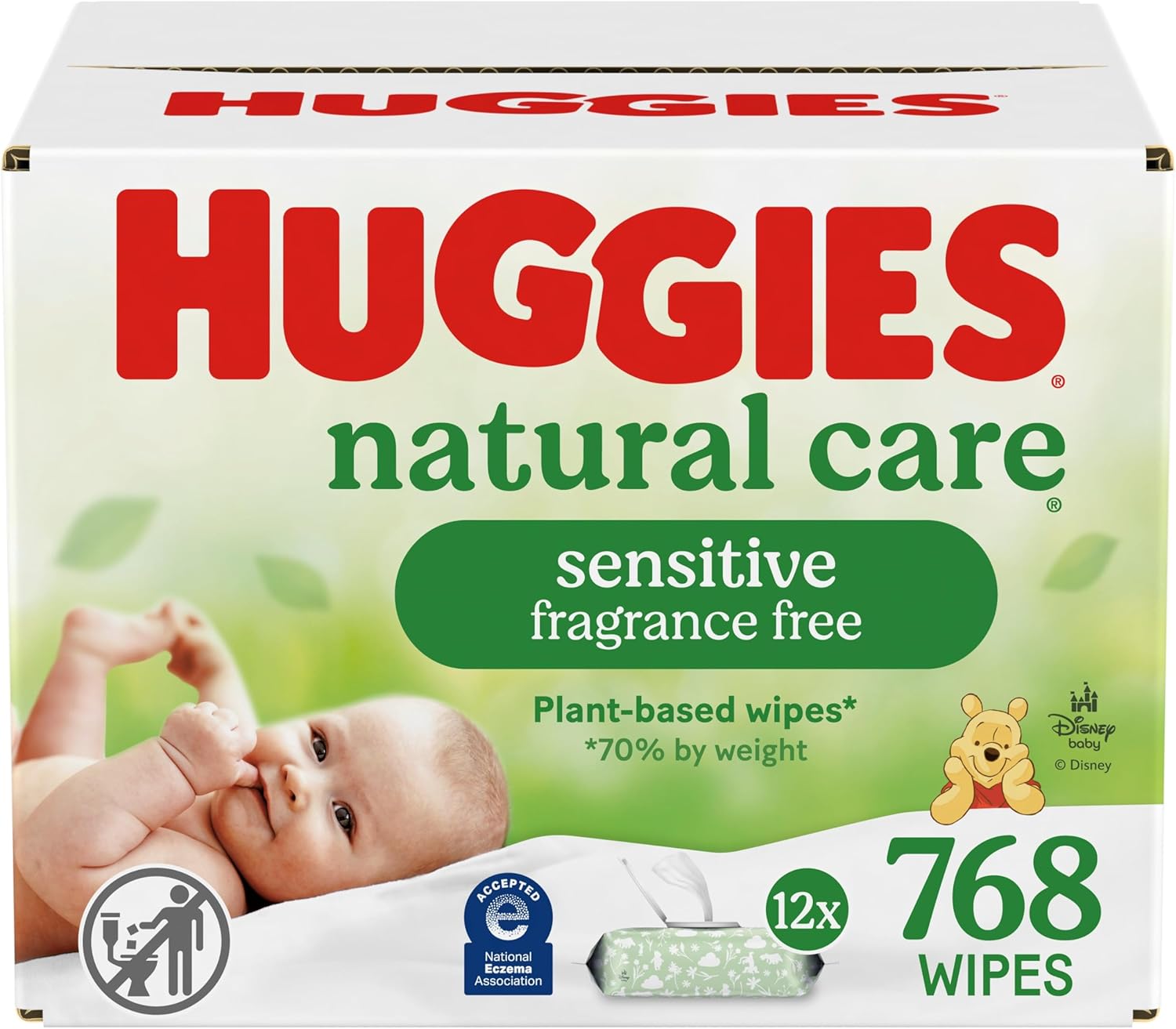 Showcases the product packaging to highlight its natural and sensitive skin-friendly features for baby care.
