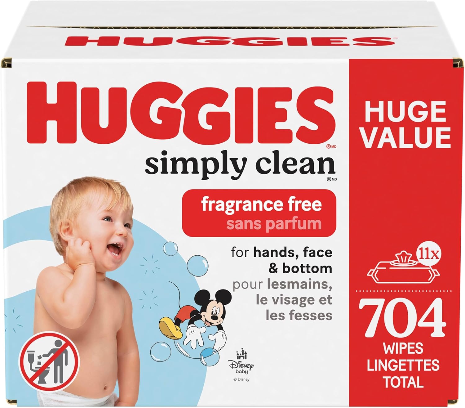 Showcases the large quantity of wipes available and highlights key product features like fragrance-free and multi-use functionality.