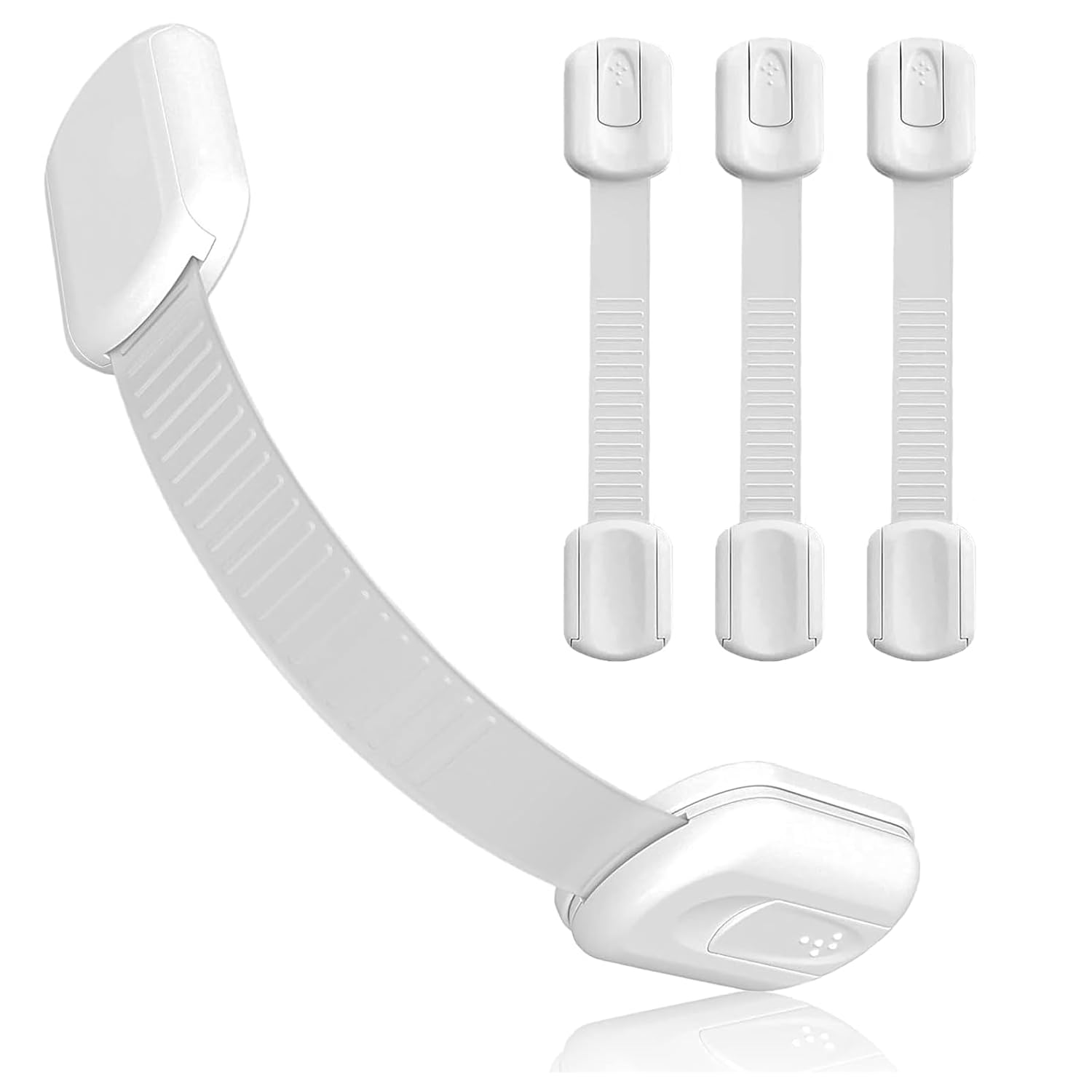 Showcases the product design and quantity included in the set to demonstrate its effectiveness for childproofing multiple areas. Displays the full set of safety locks to show the value and coverage…