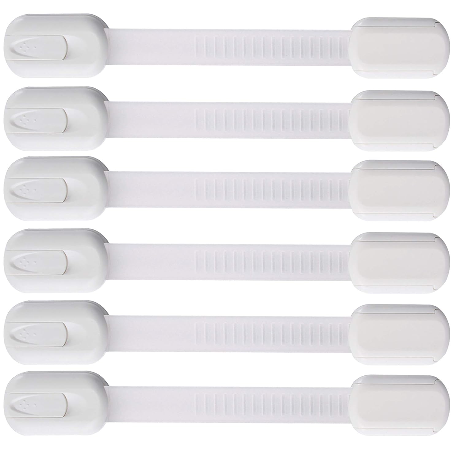 Showcases the product's simple design and quantity included in the package. Demonstrates that the package includes multiple child safety locks, emphasizing value for money.