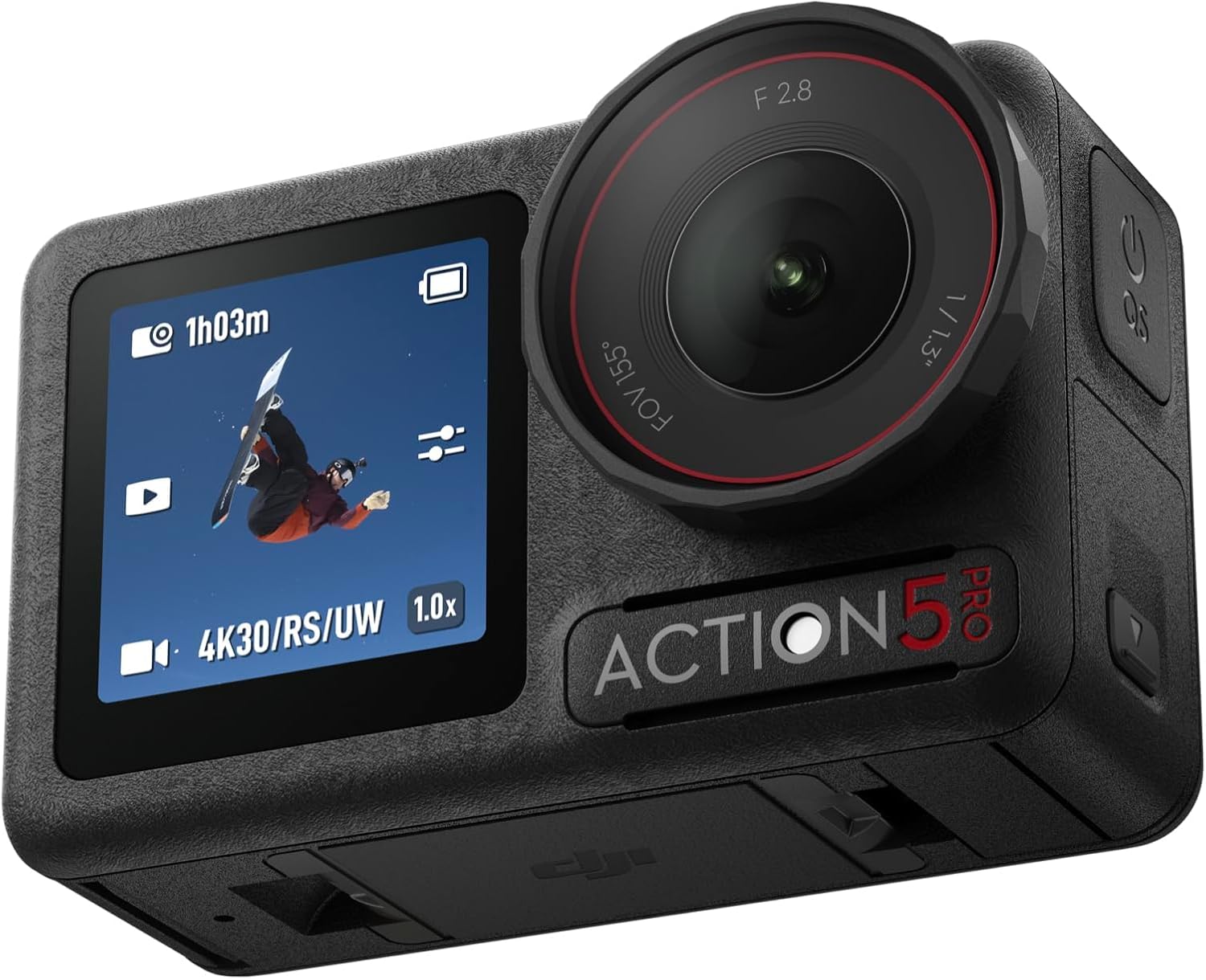 Showcases the main product, an action camera, clearly displaying its design and features.