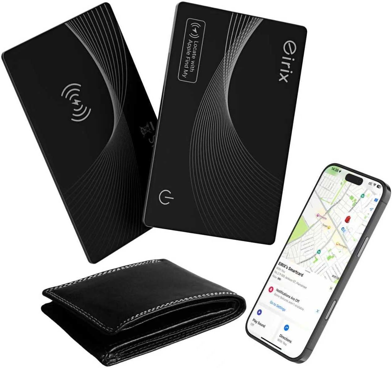 Showcases the main products - smart tracking cards and a wallet - to demonstrate the complete tracking solution for personal belongings. Illustrates how the…